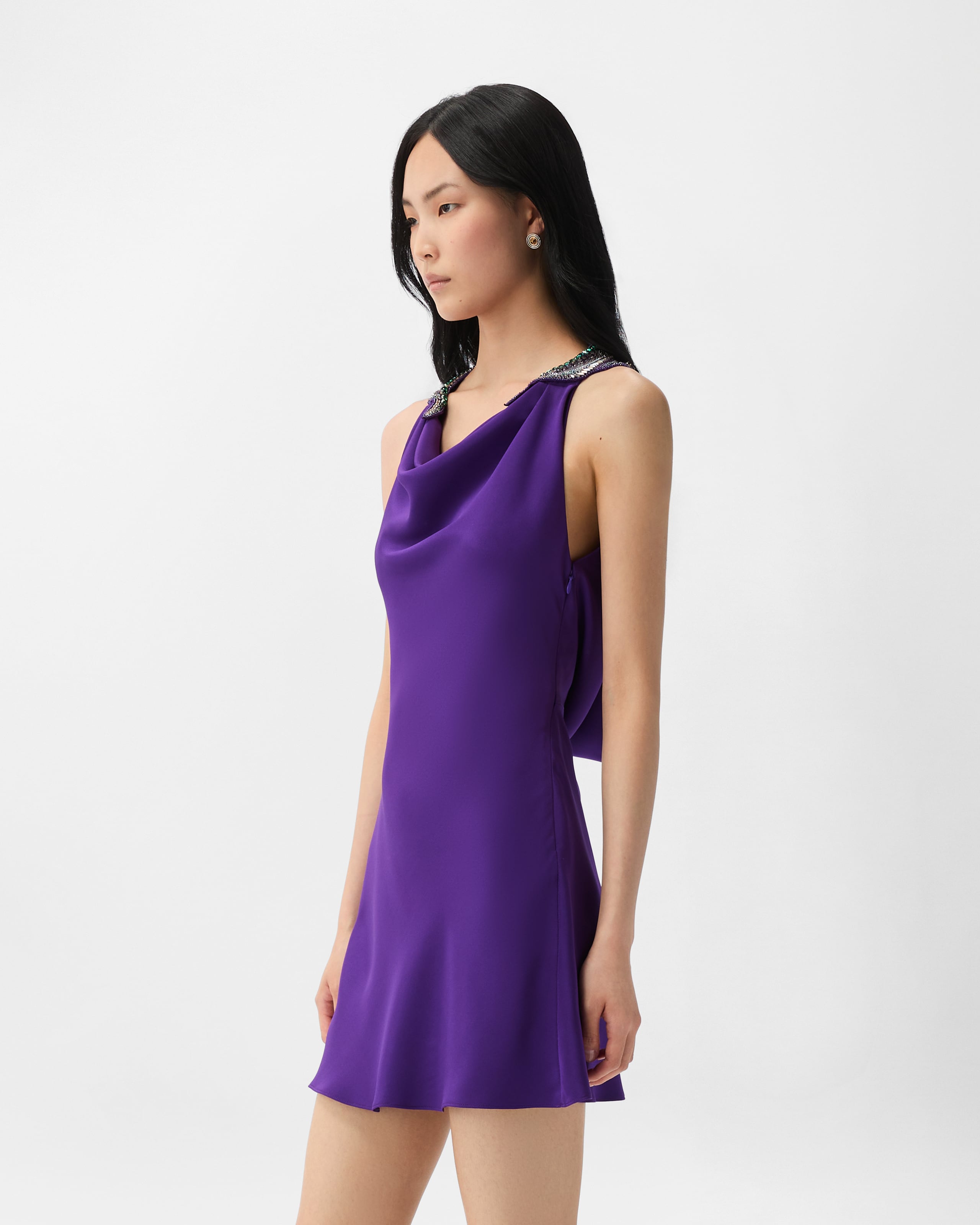 Embroidered Silk Mini Dress Purple | VERSACE US