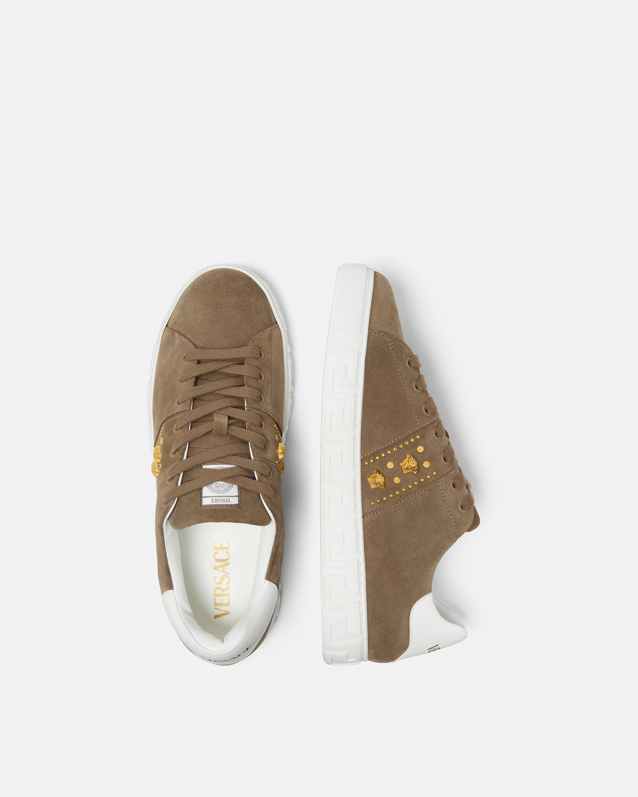 Greca Embellished Suede Sneakers