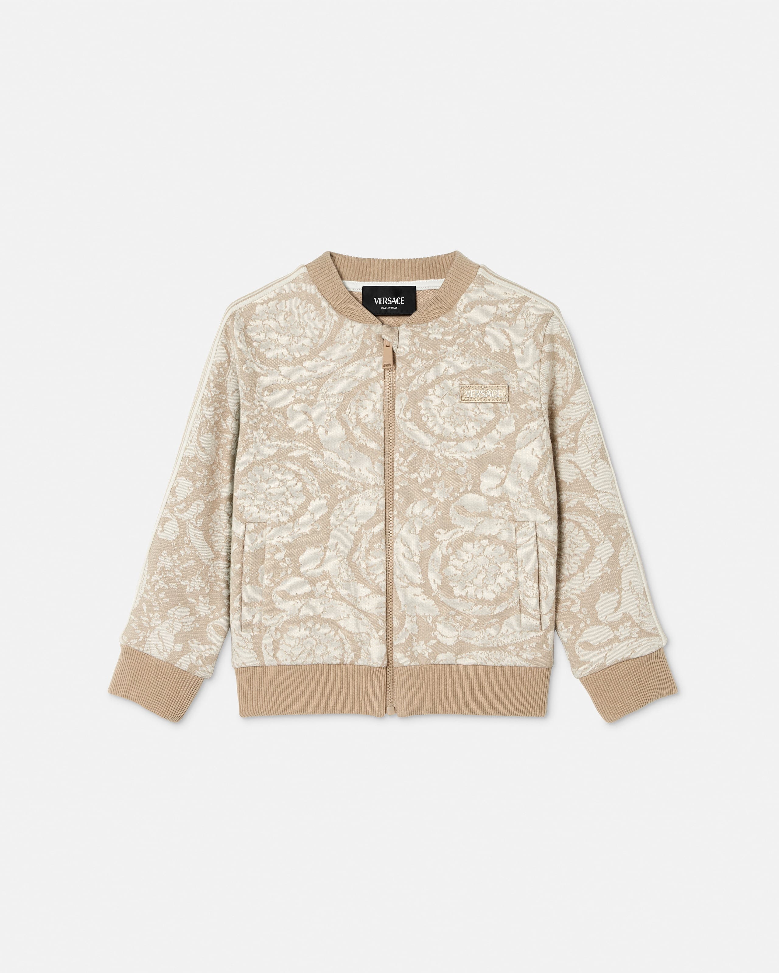 Kids Jacquard Cotton-Jersey Zip Sweatshirt Beige,Print | VERSACE