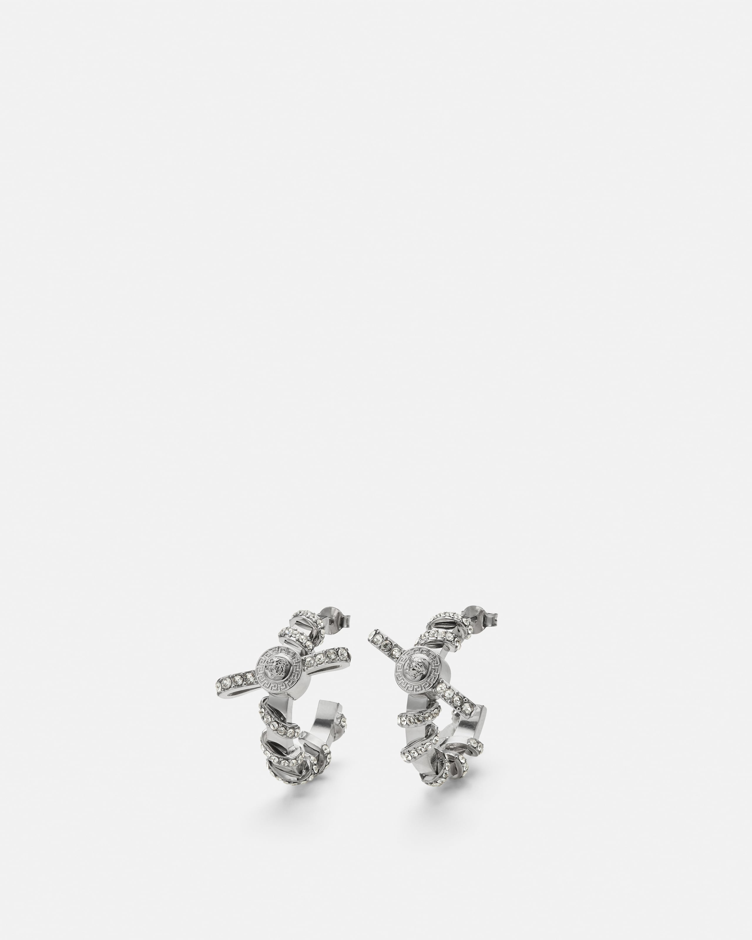 Versace Gianni Ribbon Crystal Earrings In Metallic