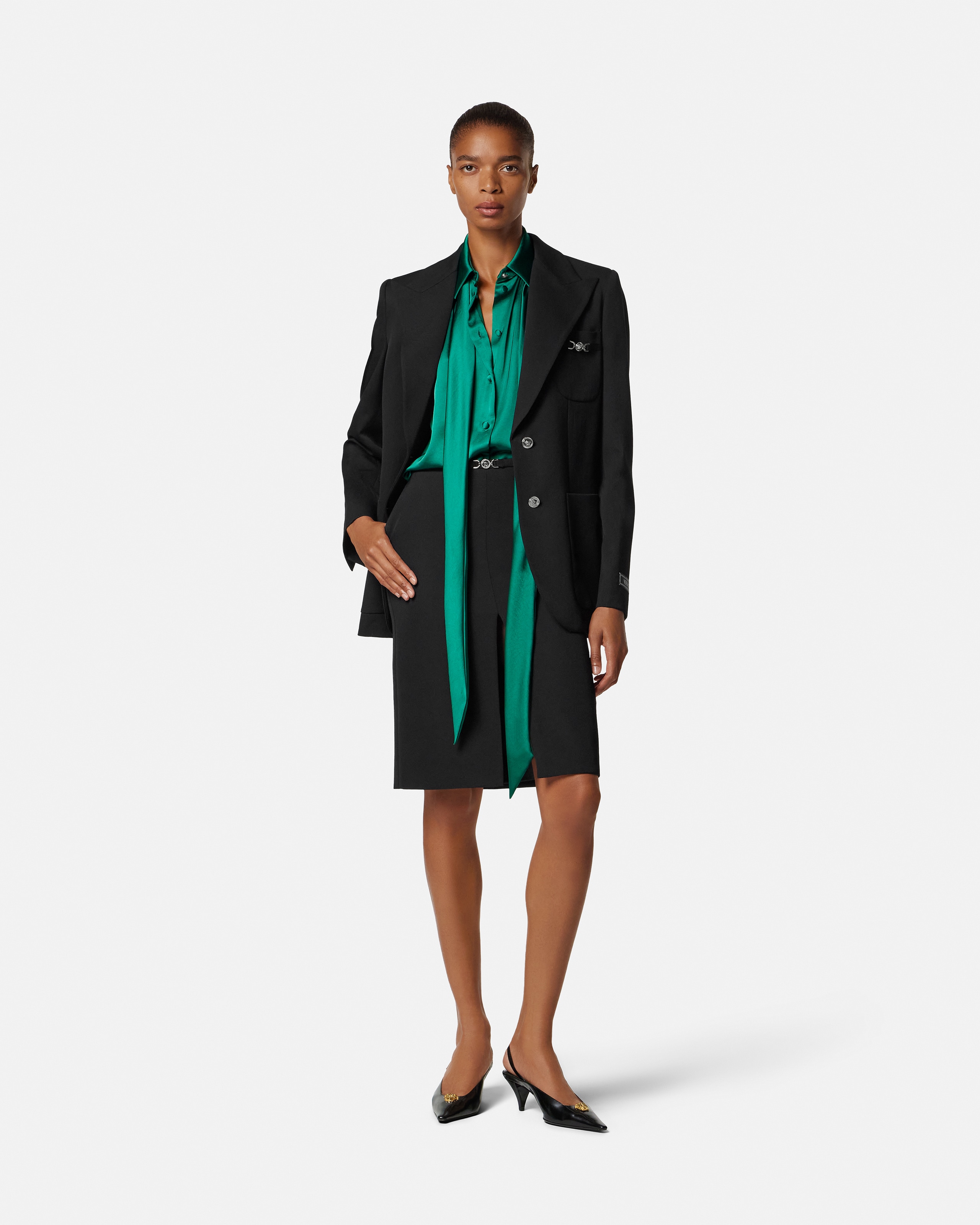 Versace Satin Lavallière Shirt In Green