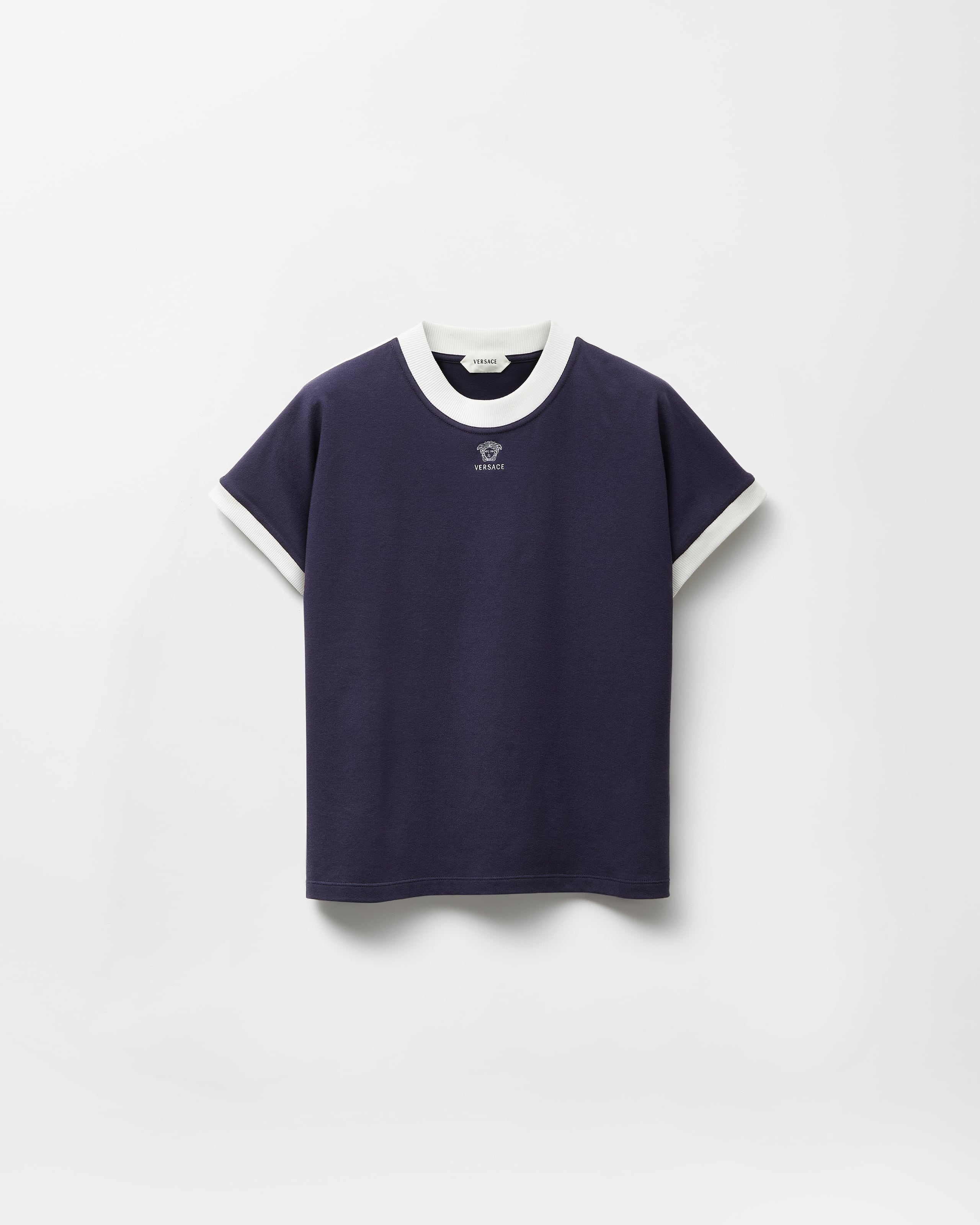 CHRISTOPH BROICH カットソー　ベルギー　M Embroidered-Logo Stretch Cotton-Jersey Slim T-Shirt Blue | VERSACE