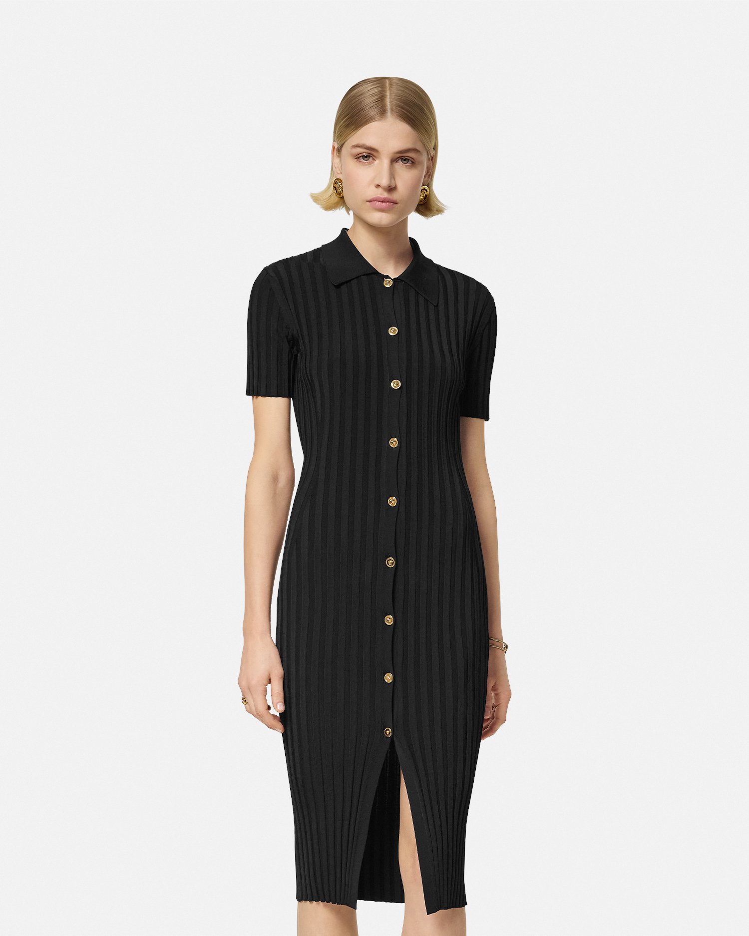 Ribbed Knit Midi Shirt Dress