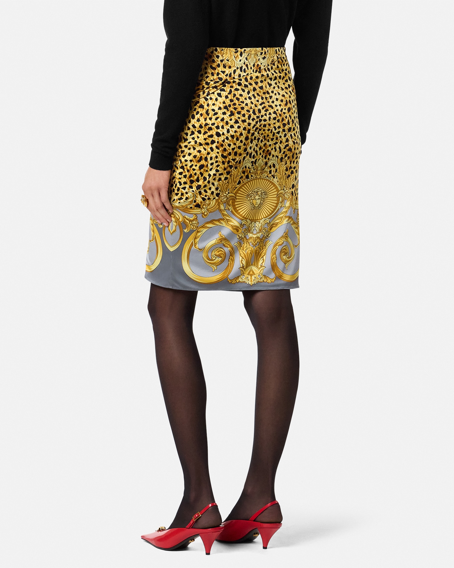 Cheetah Foulard Draped Midi Skirt
