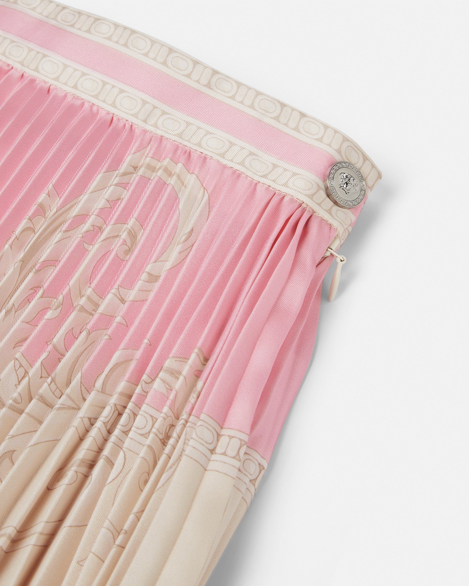 Versace La Coupe Des Dieux Pleated Silk Midi Skirt In Pink+print
