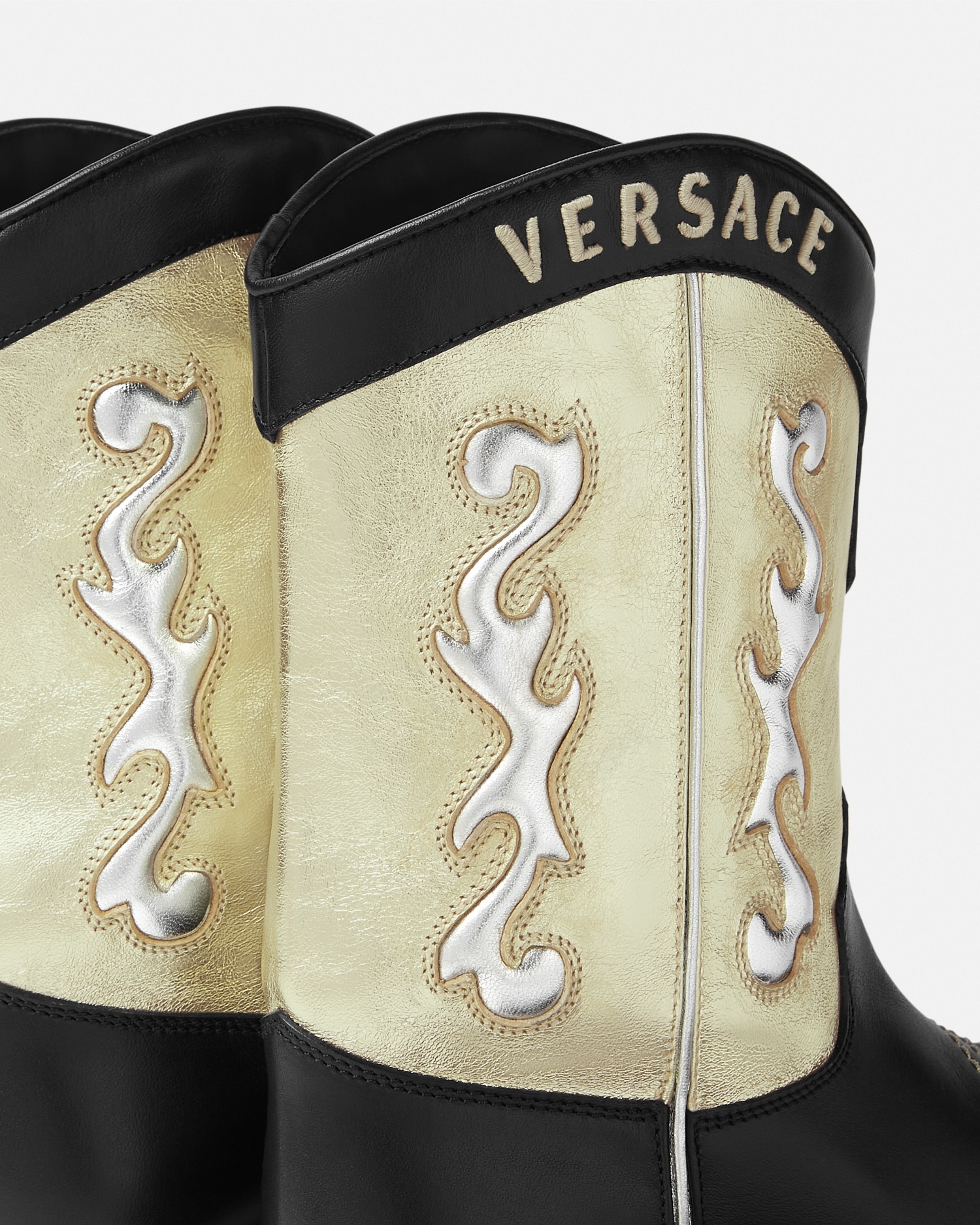 Versace Embroidered Kids Texan Boots In Black