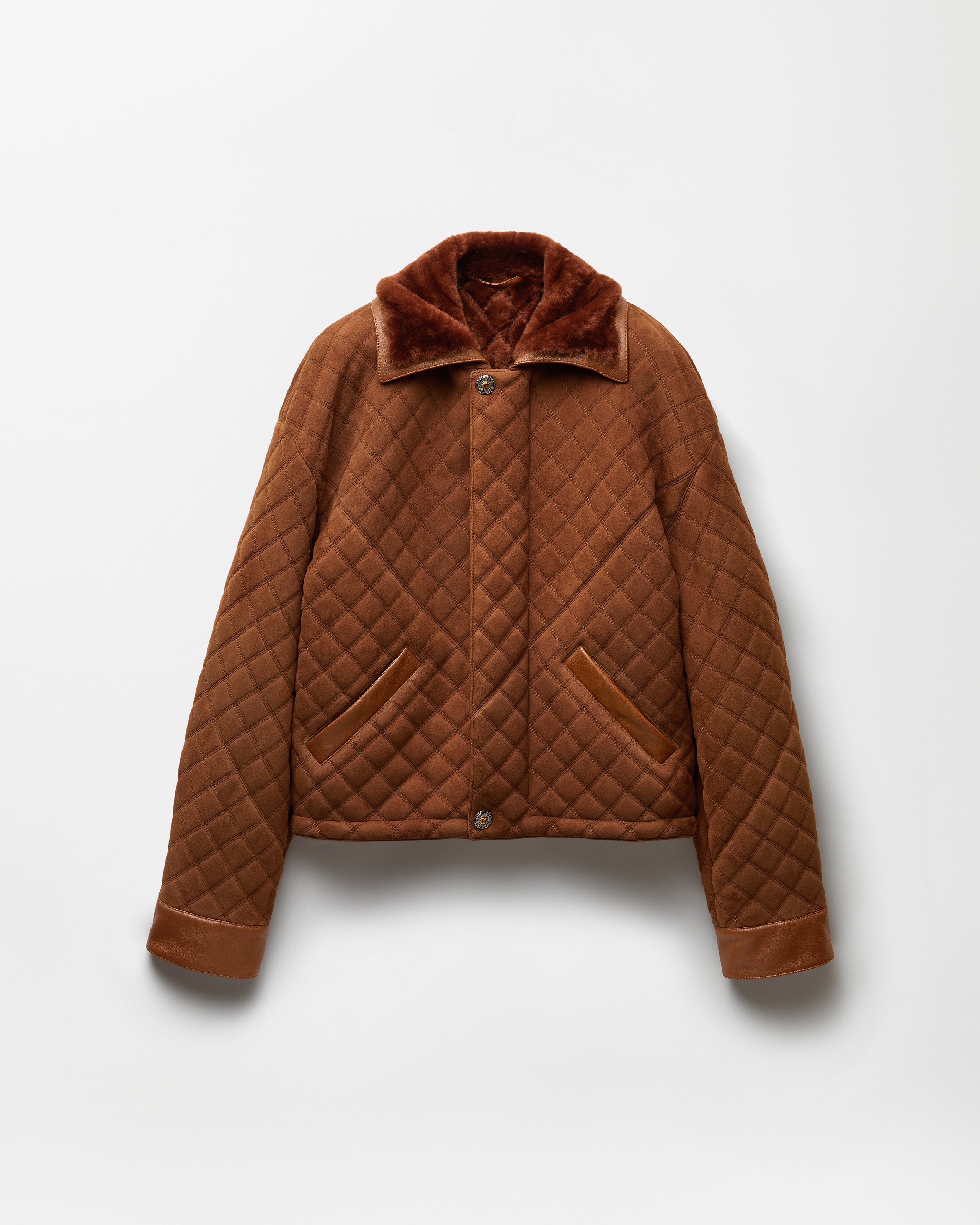 Versace Suede & Shearling Quilted Blouson In Brown