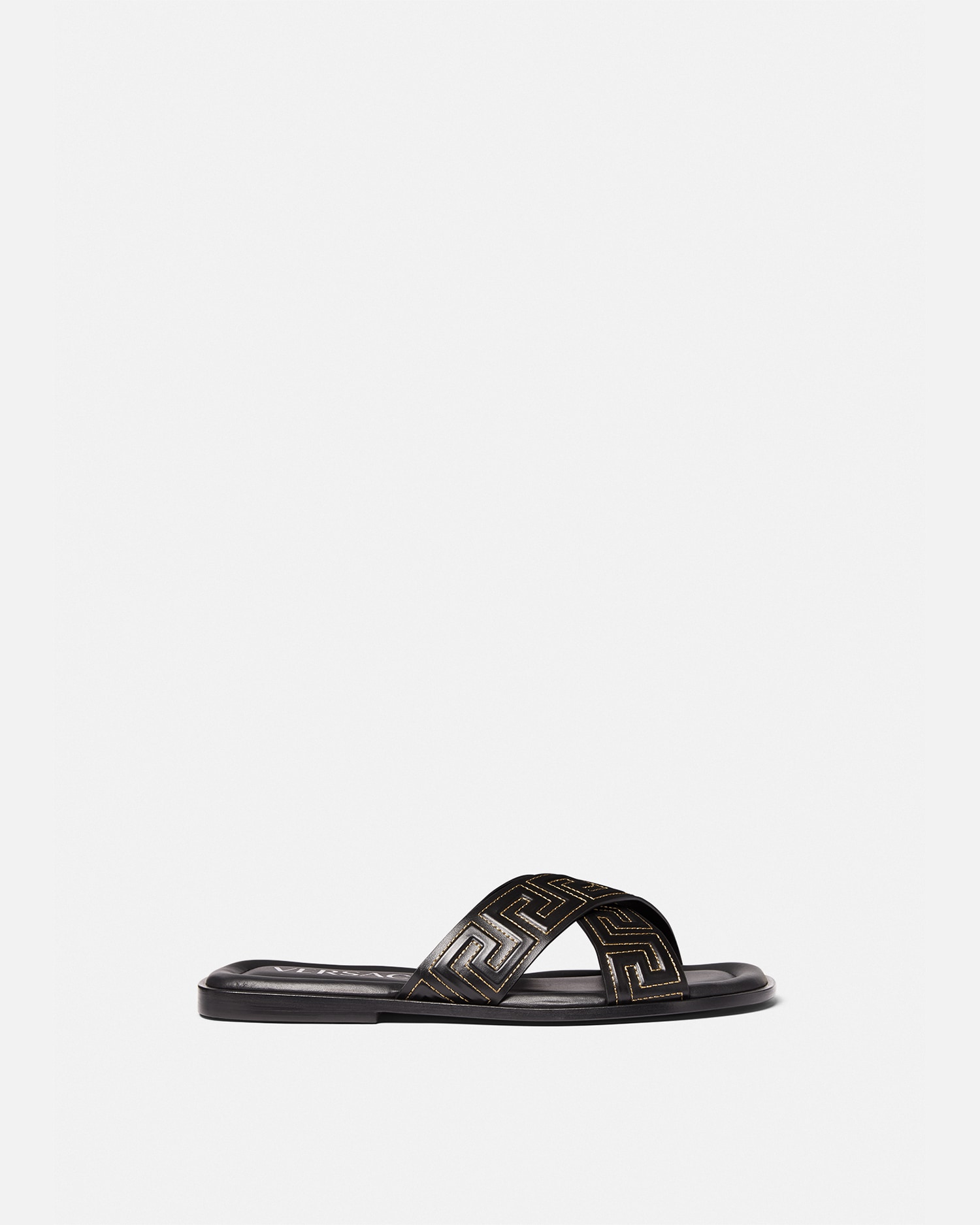 Versace Greca Sandals In Black