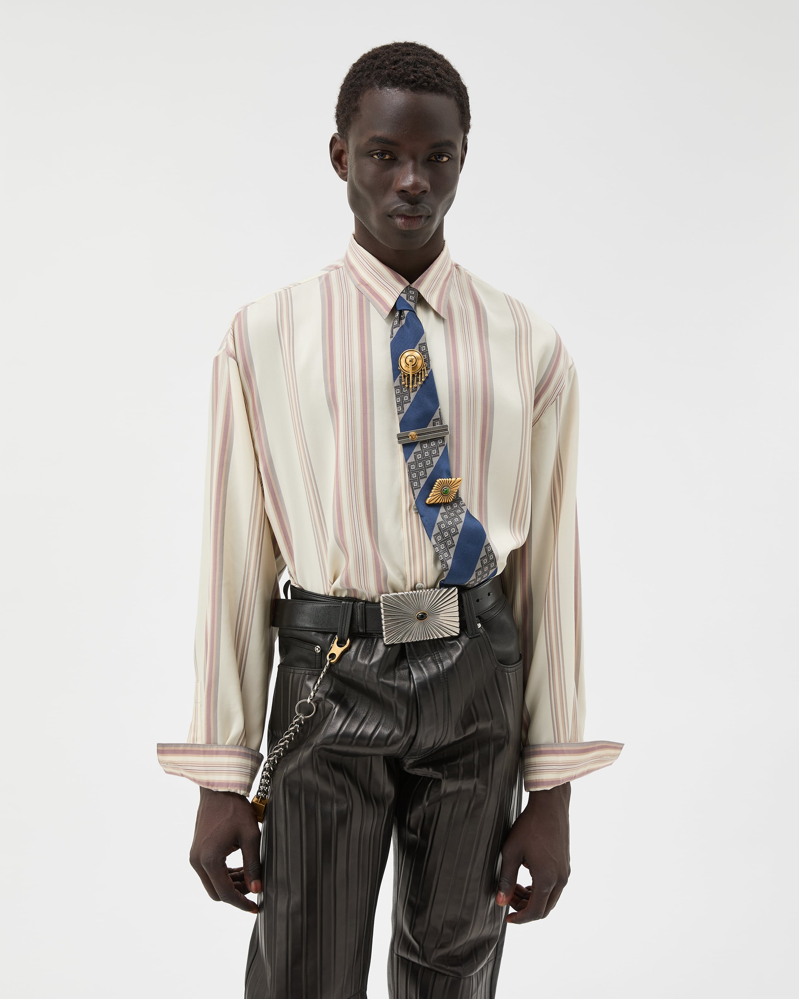 Striped Silk Loose Shirt White,Pink | VERSACE US