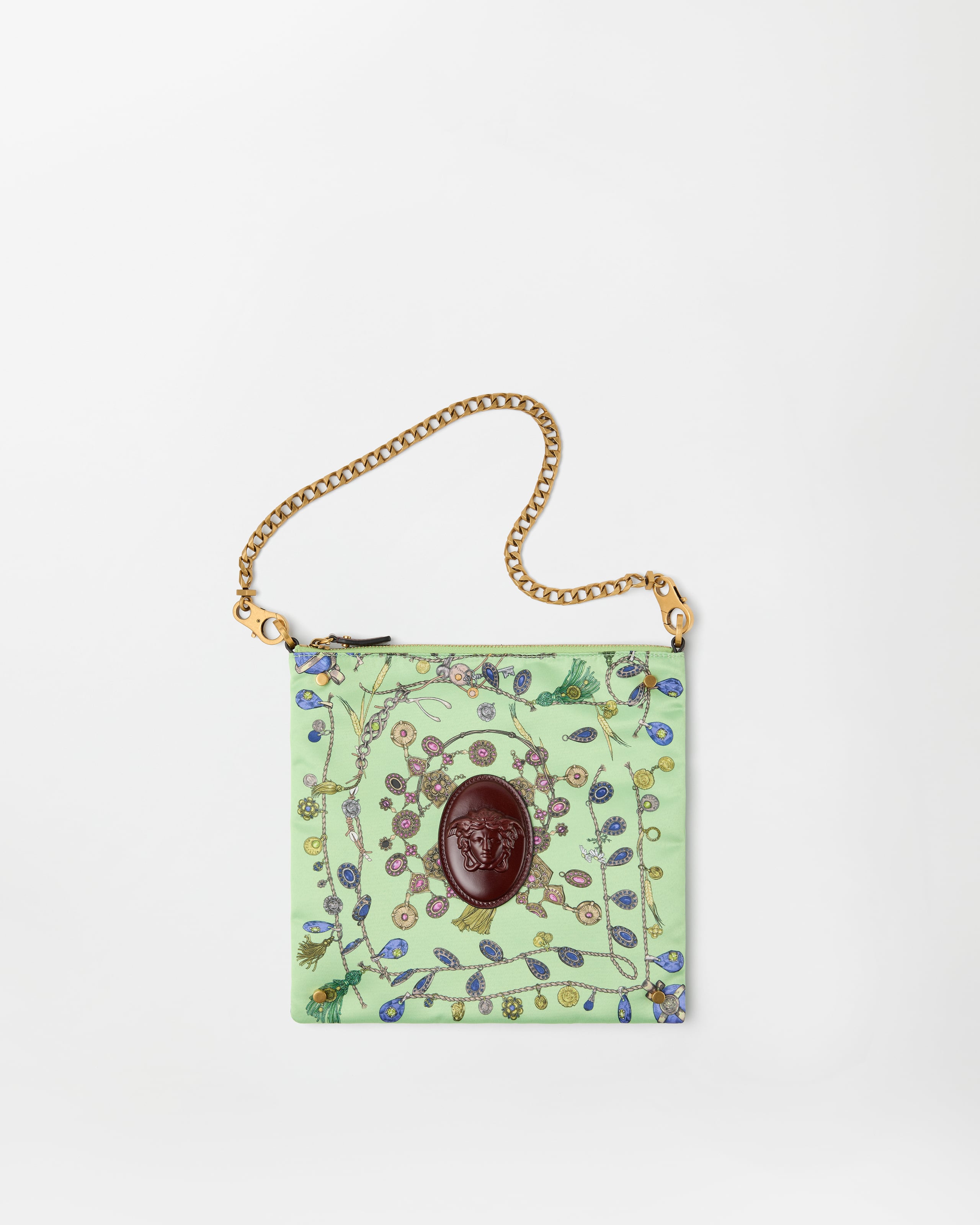 Versace Cabine Printed Duchesse Shoulder Bag In Green