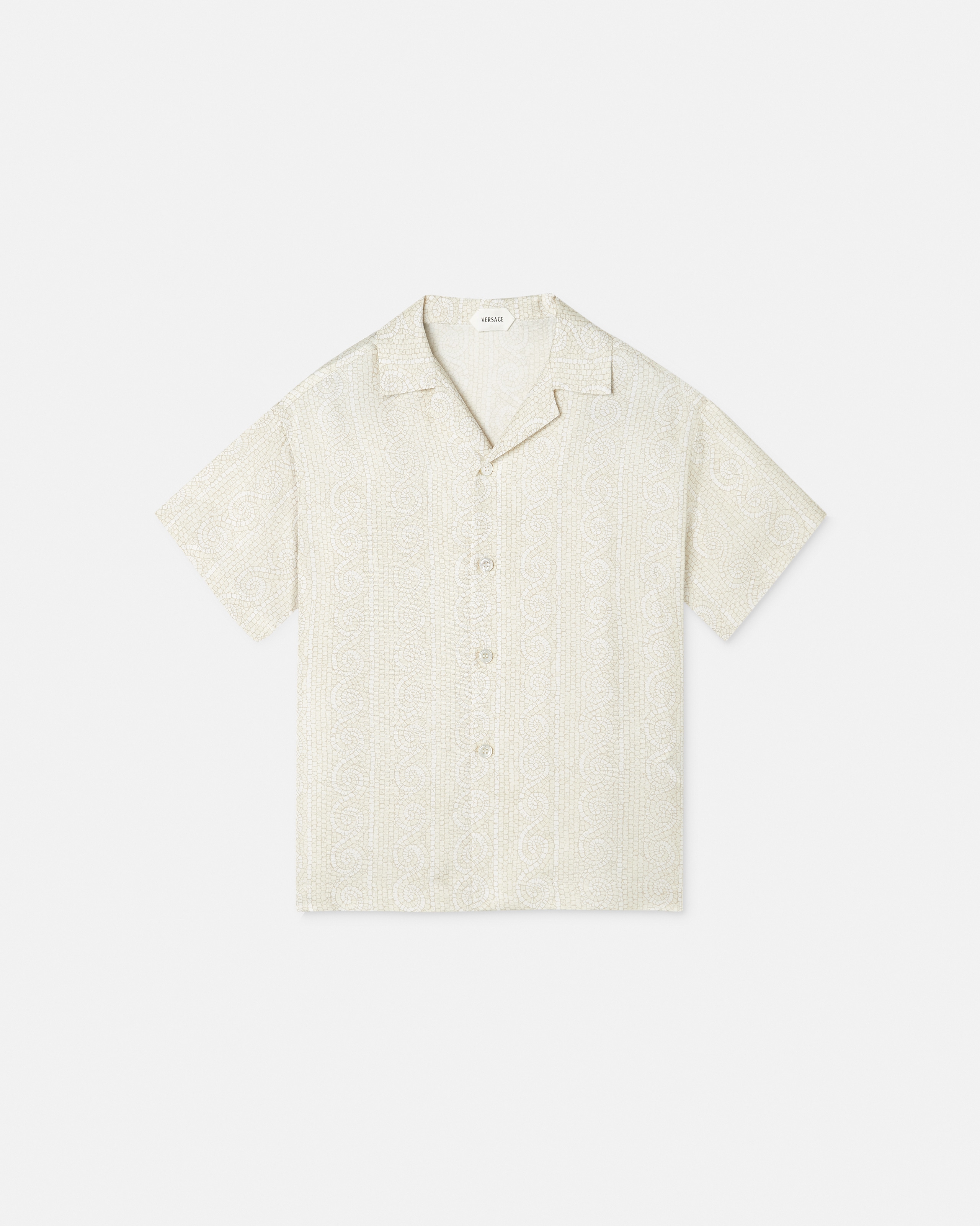 Versace Kids Printed Silk Twill Shirt In Beige