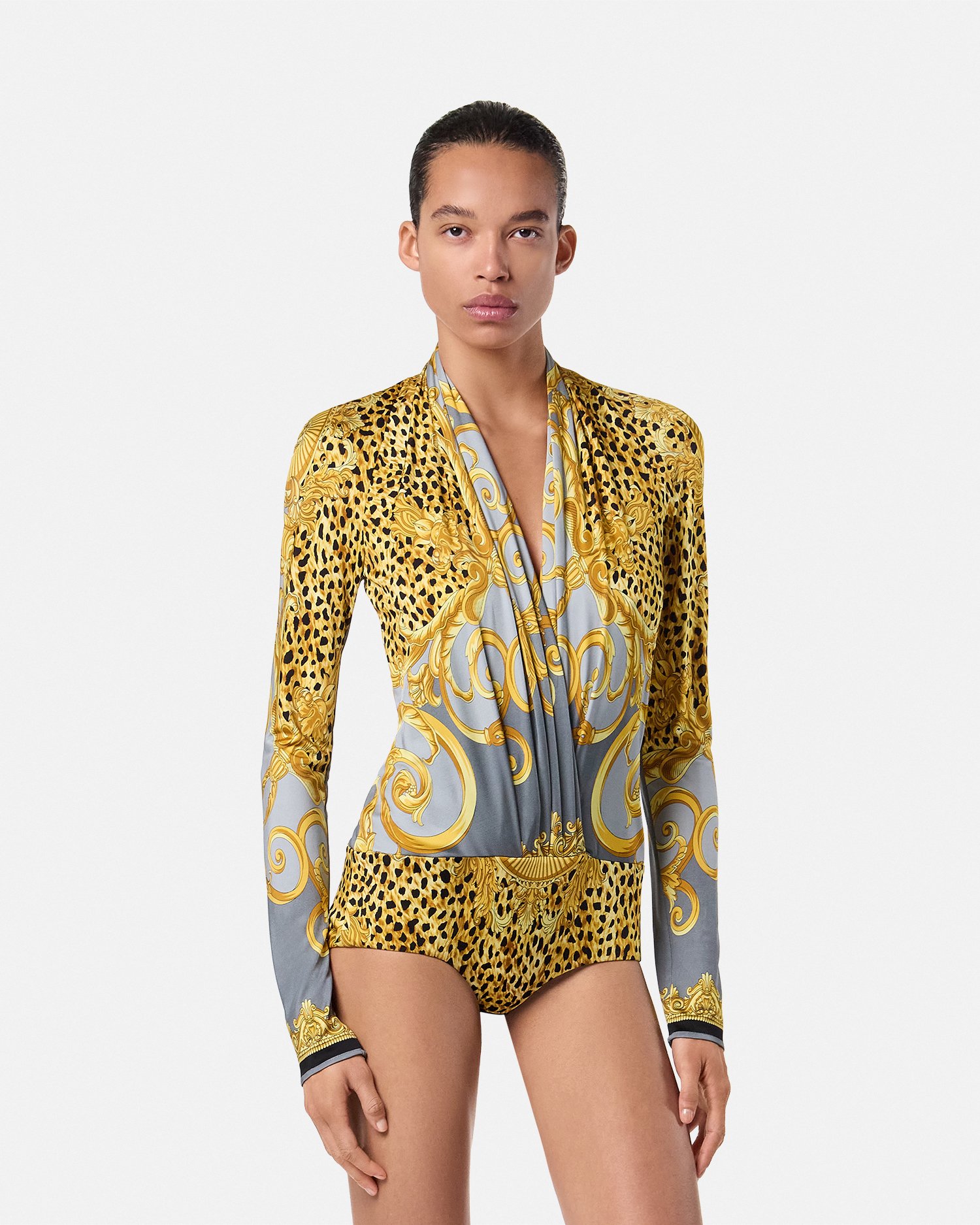 Cheetah Foulard Draped Bodysuit