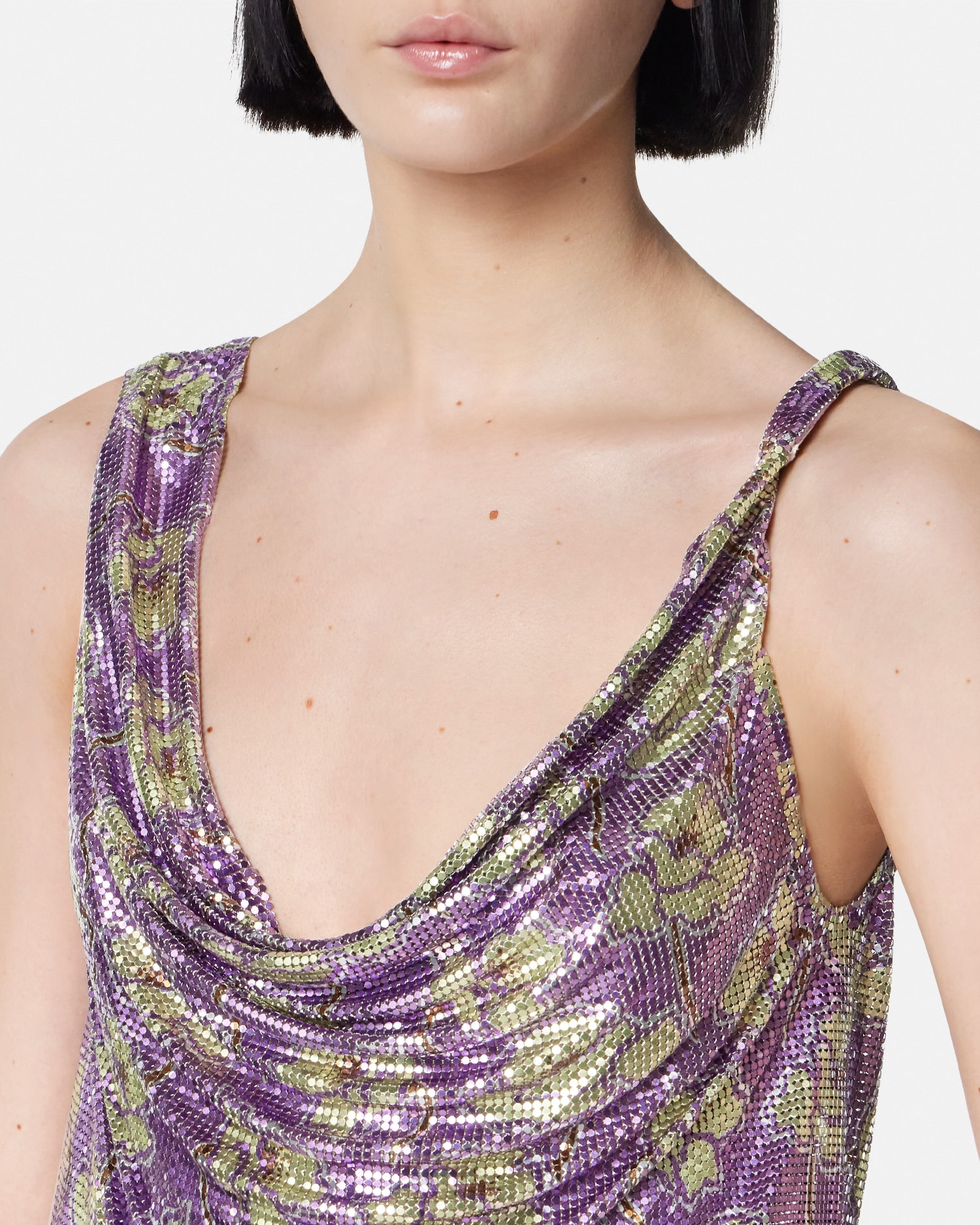 Poppies Metal Mesh Draped-Neck Top