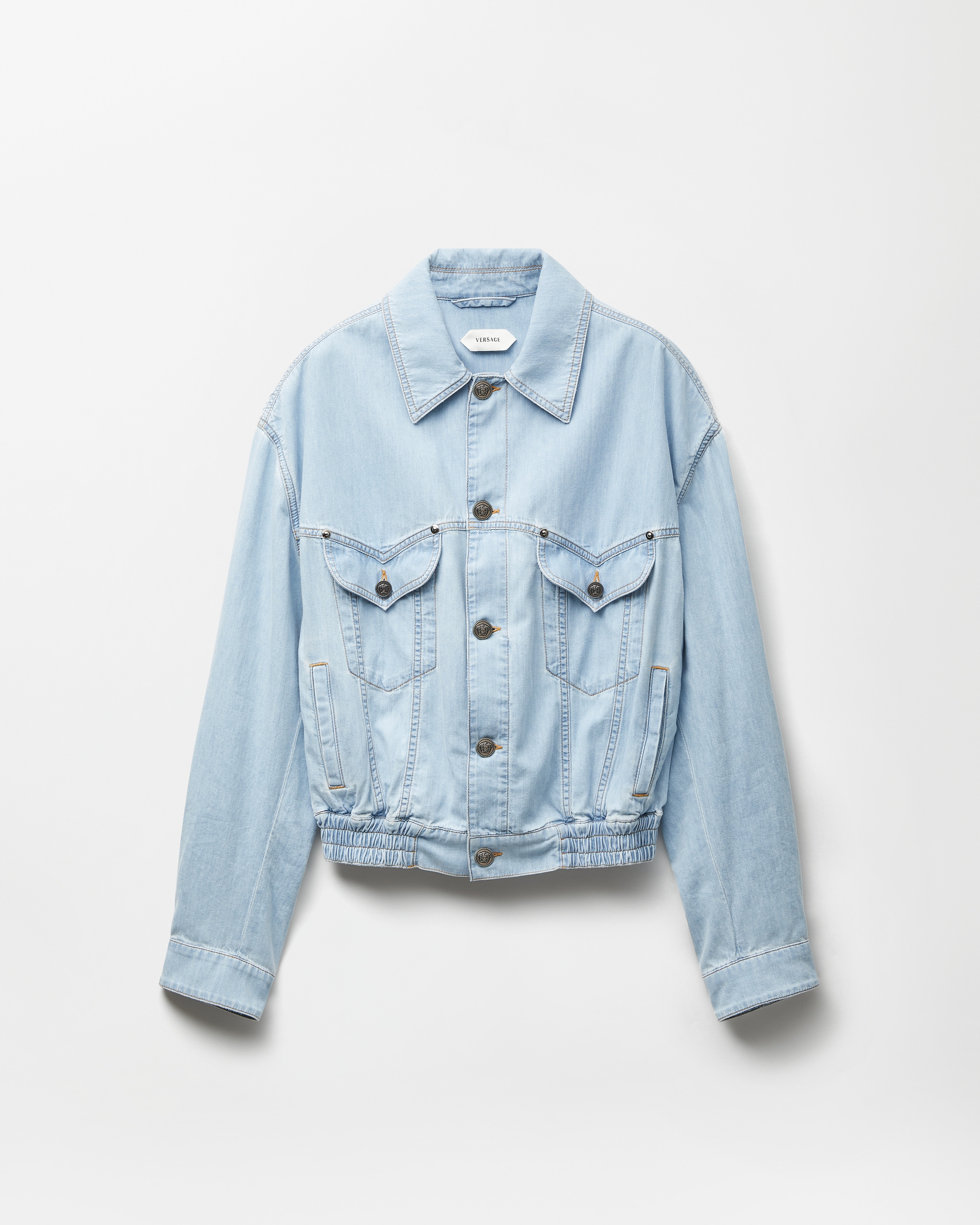 Versace Elasticated-waist Denim Jacket In Blue