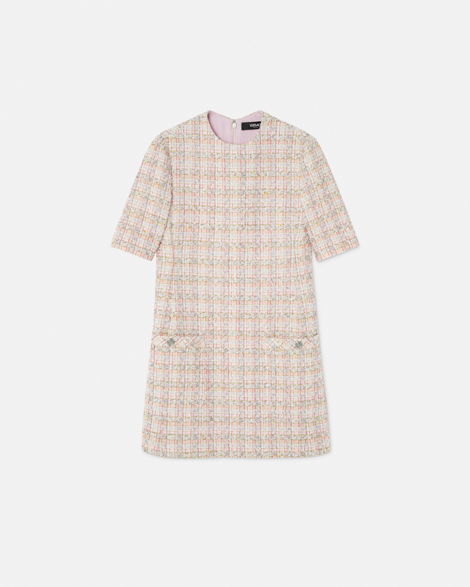 Versace Tweed A-line Mini Dress In Light Pink
