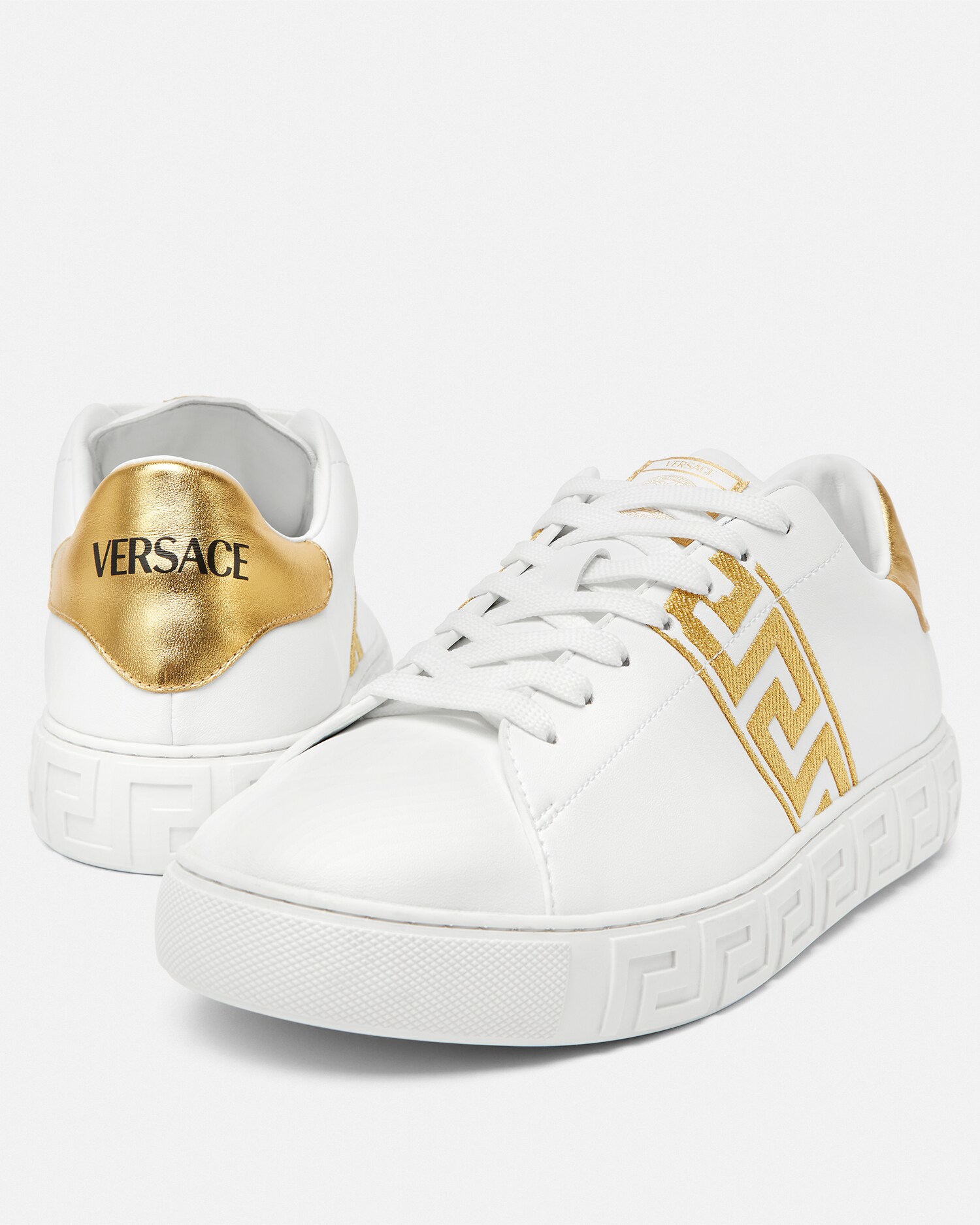 Greca Embroidered Nylon Sneakers White,Print | VERSACE US