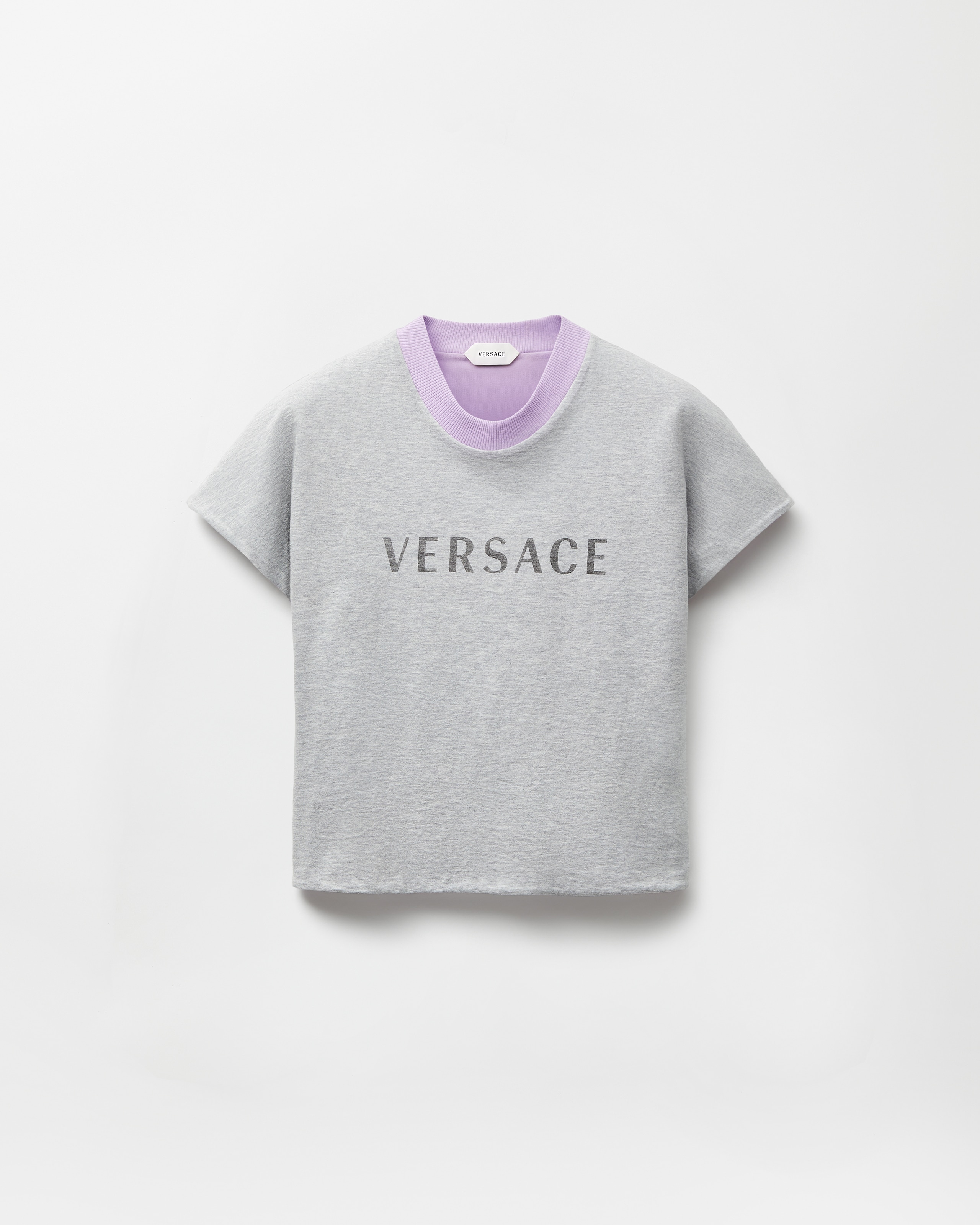 Versace T-shirt En Jersey De Coton Stretch À Imprimé In Gray