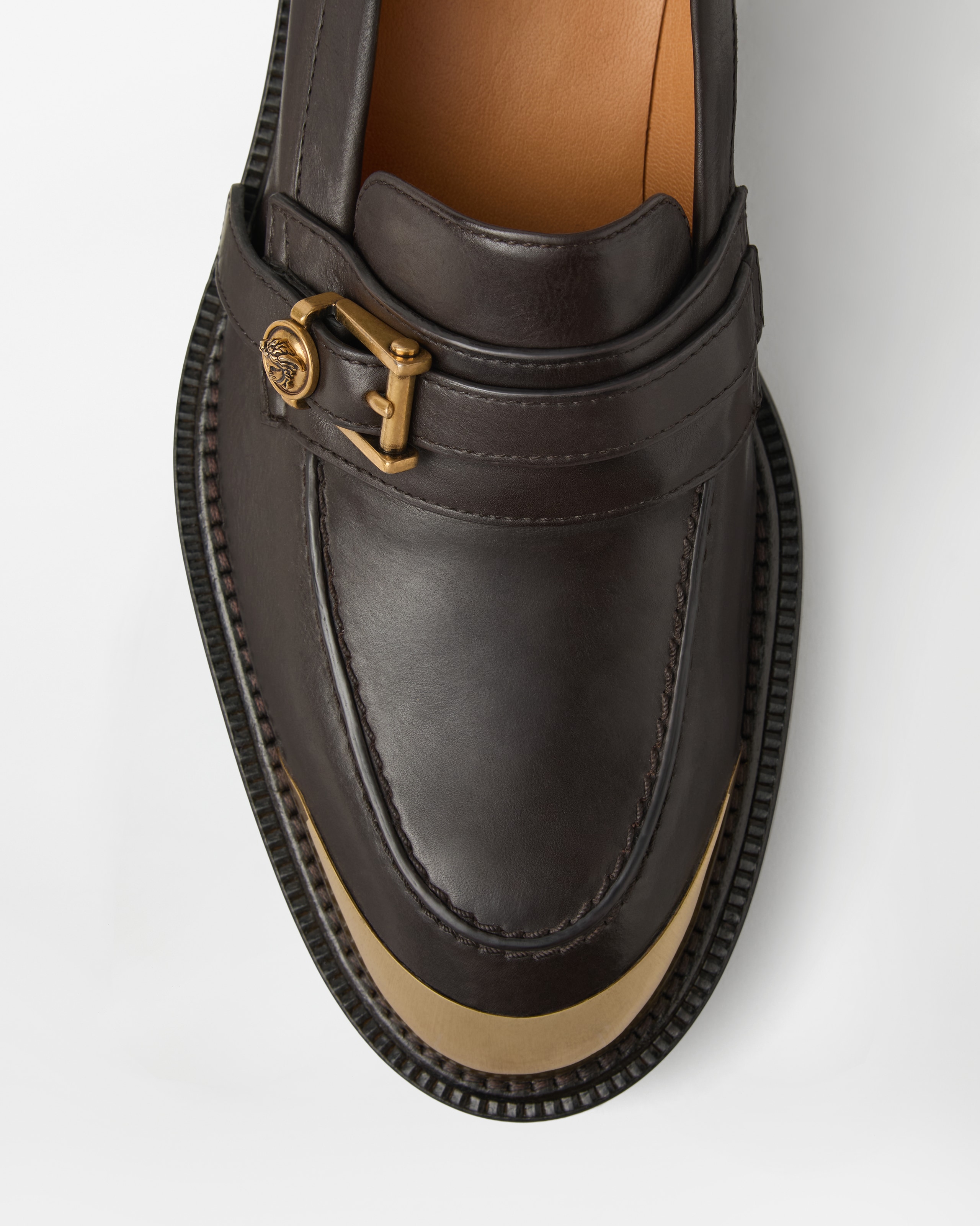 Primo Leather Loafers Brown,Gold | VERSACE US