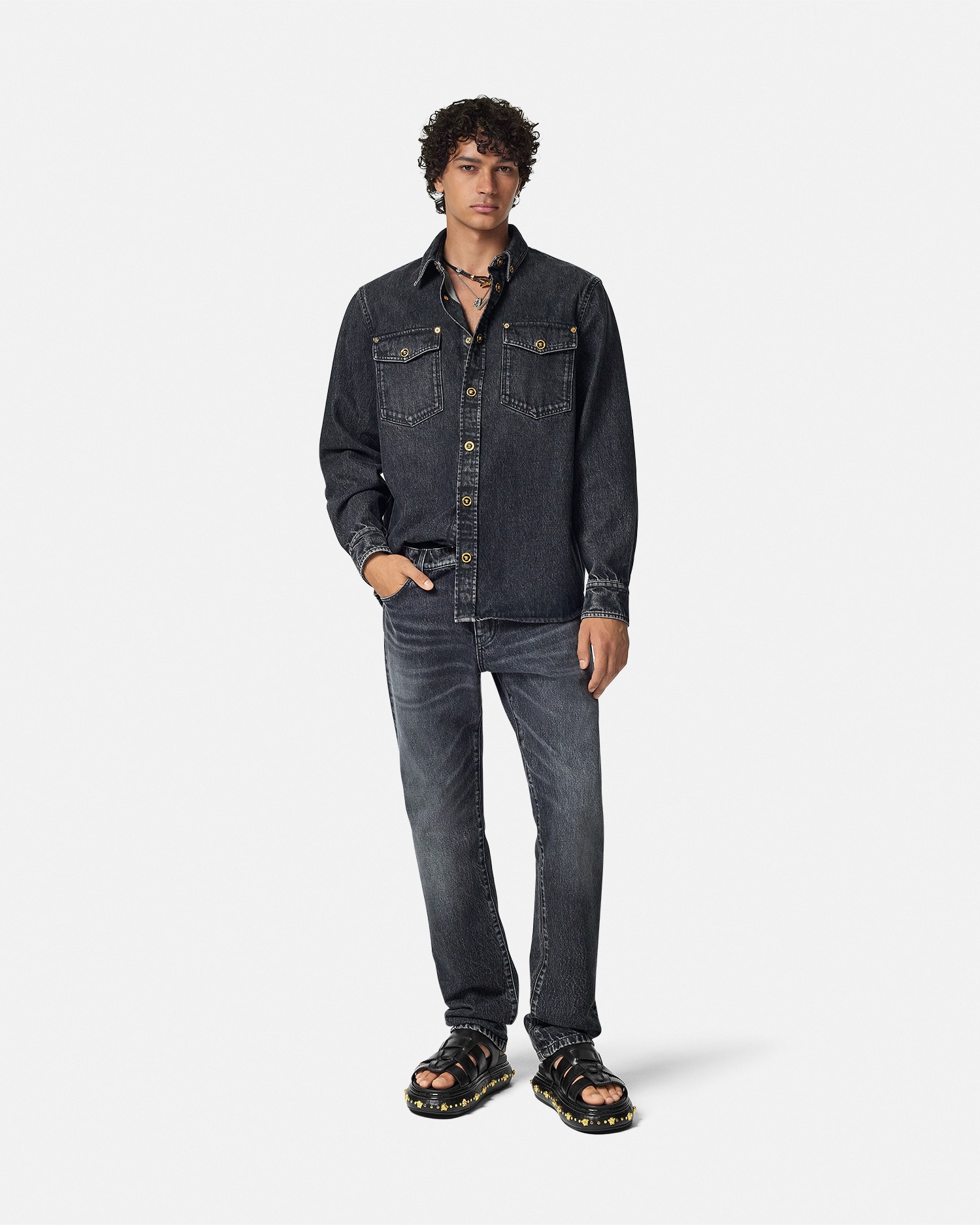 シャツ VERSACE 1013887-1A13718_1D810 DENIM SHIRT/ BLACK 90_1013887-