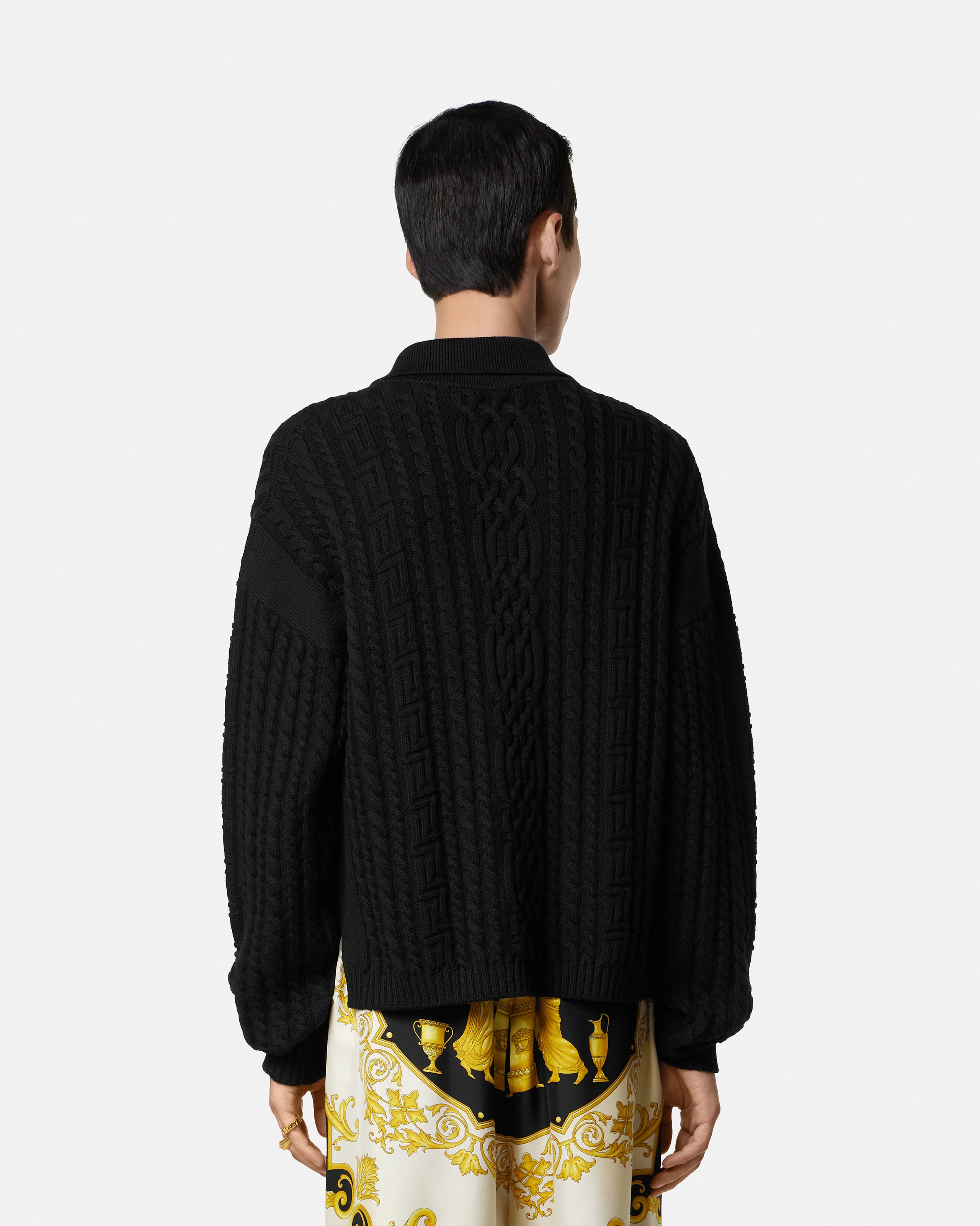 Mixed-Stitch Wool Knit Sweater
