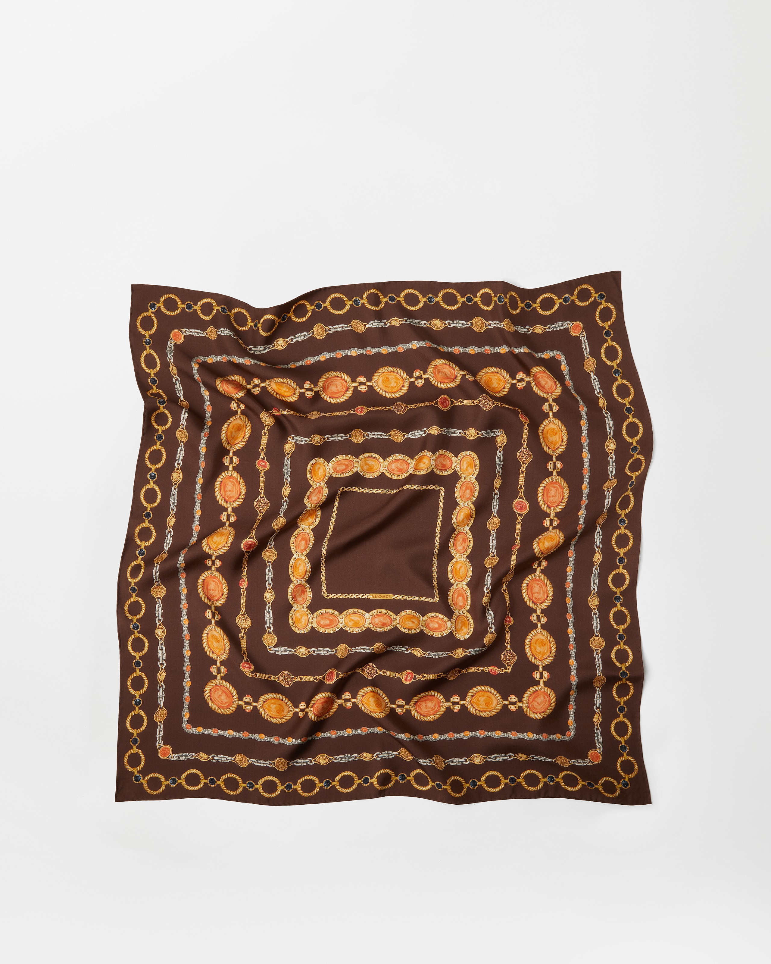 Printed Silk Twill Scarf 90 cm Brown,Print | VERSACE US