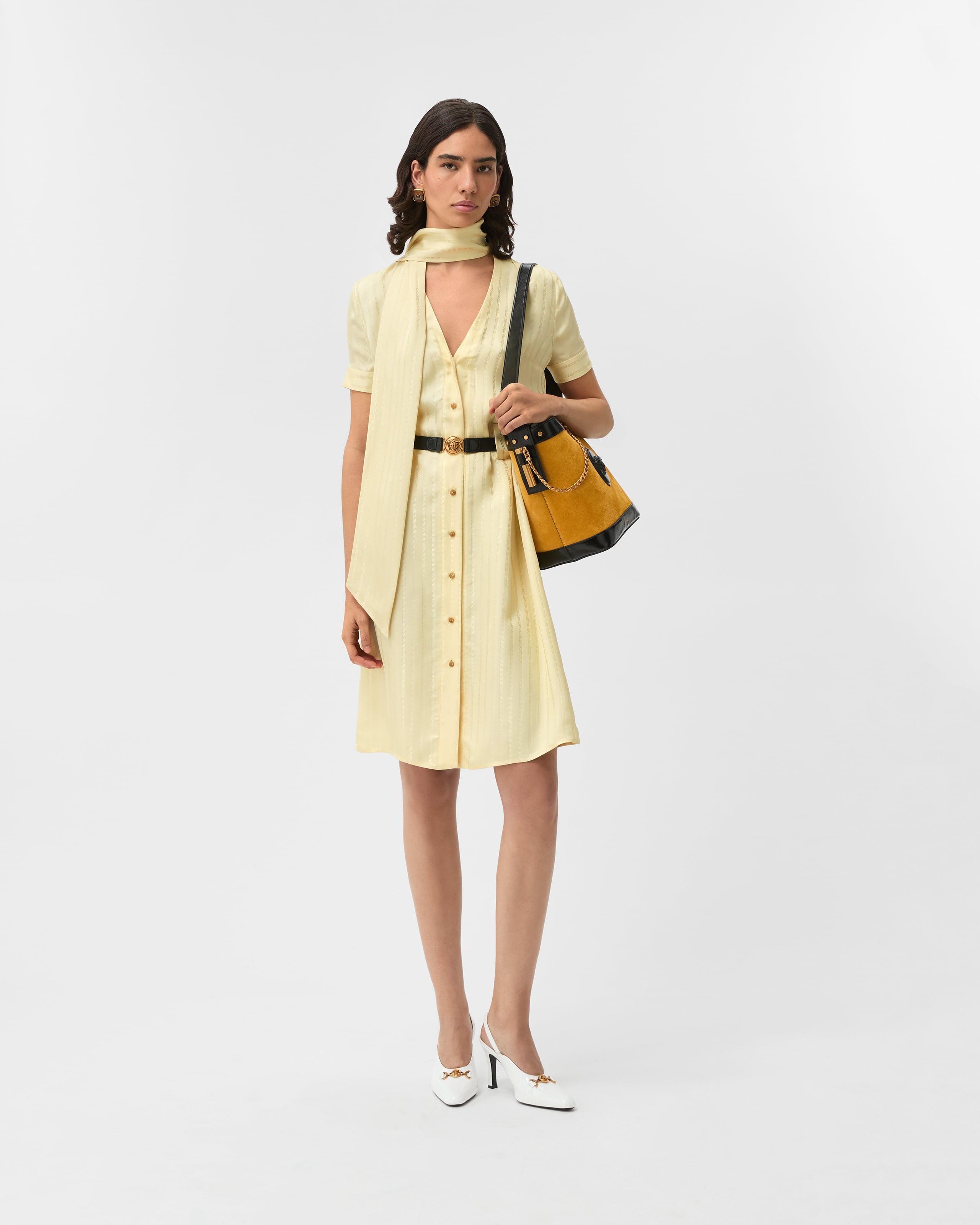 ladies versace dress VERSACE JEANS COUTURE Yellow Womens Midi Dress