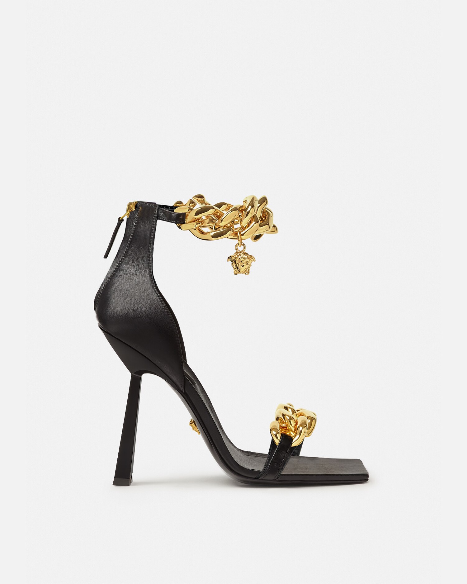 Versace Medusa Chain High Heel Sandals In Black