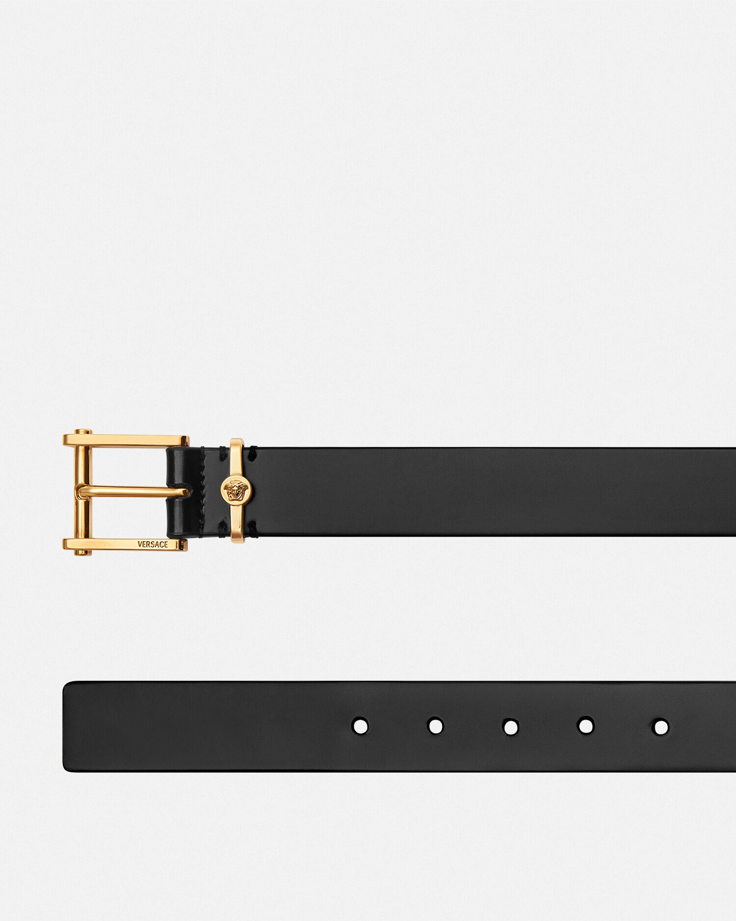 Versace Column Leather Belt In Black+gold