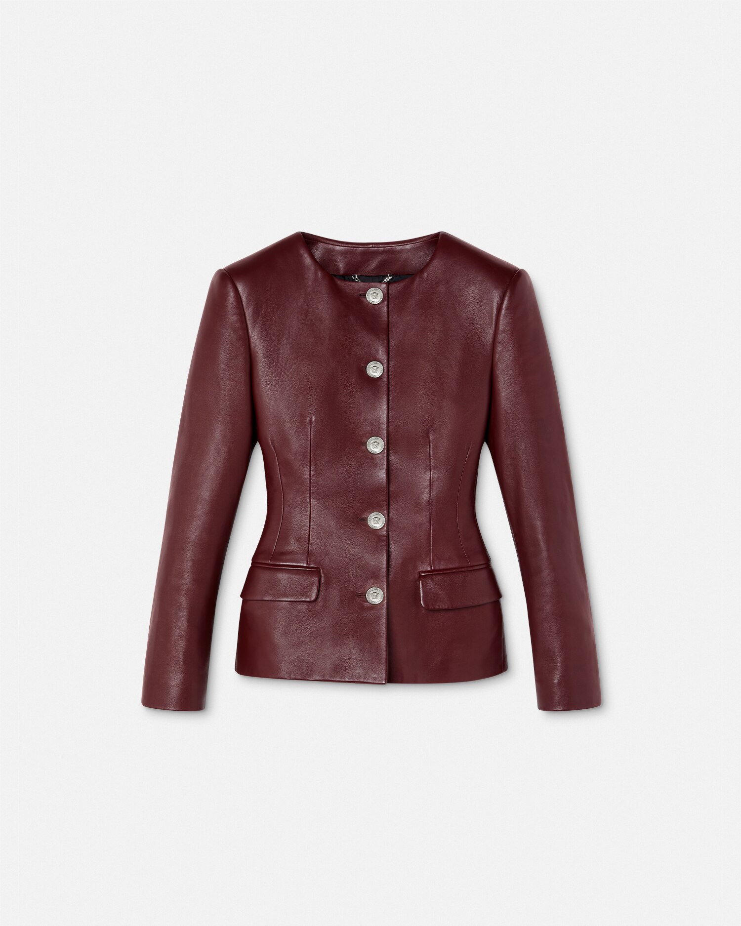 Versace Leather Hourglass Jacket In Burgundy