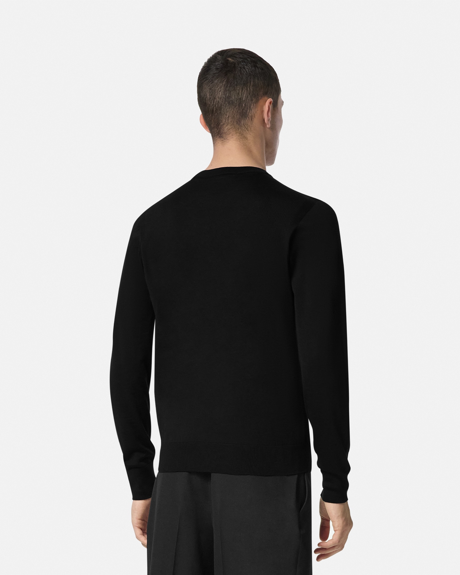 Embroidered Wool-Blend Knit Sweater Black | VERSACE US
