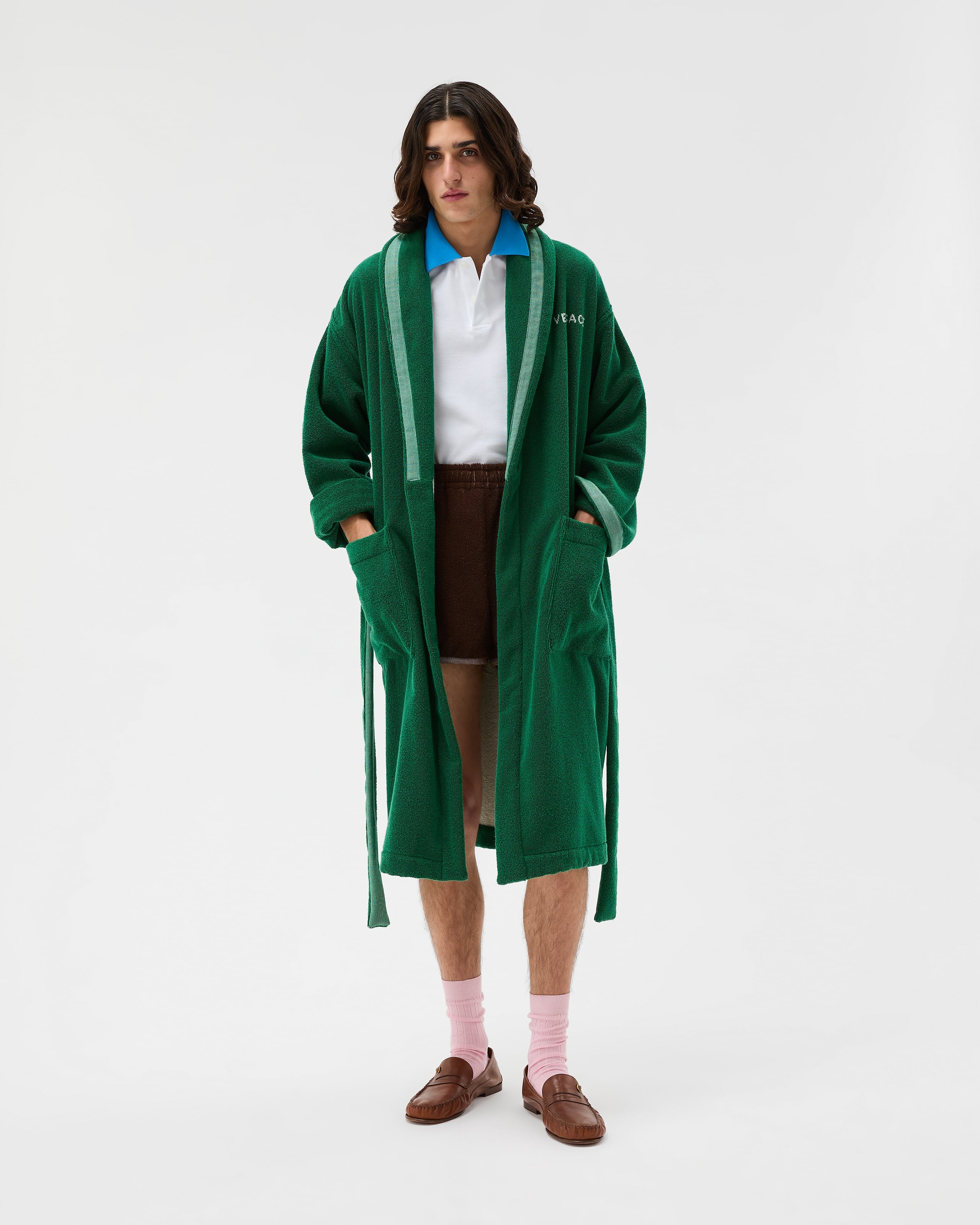 Cotton-Terry Jacquard Bathrobe Green | VERSACE US