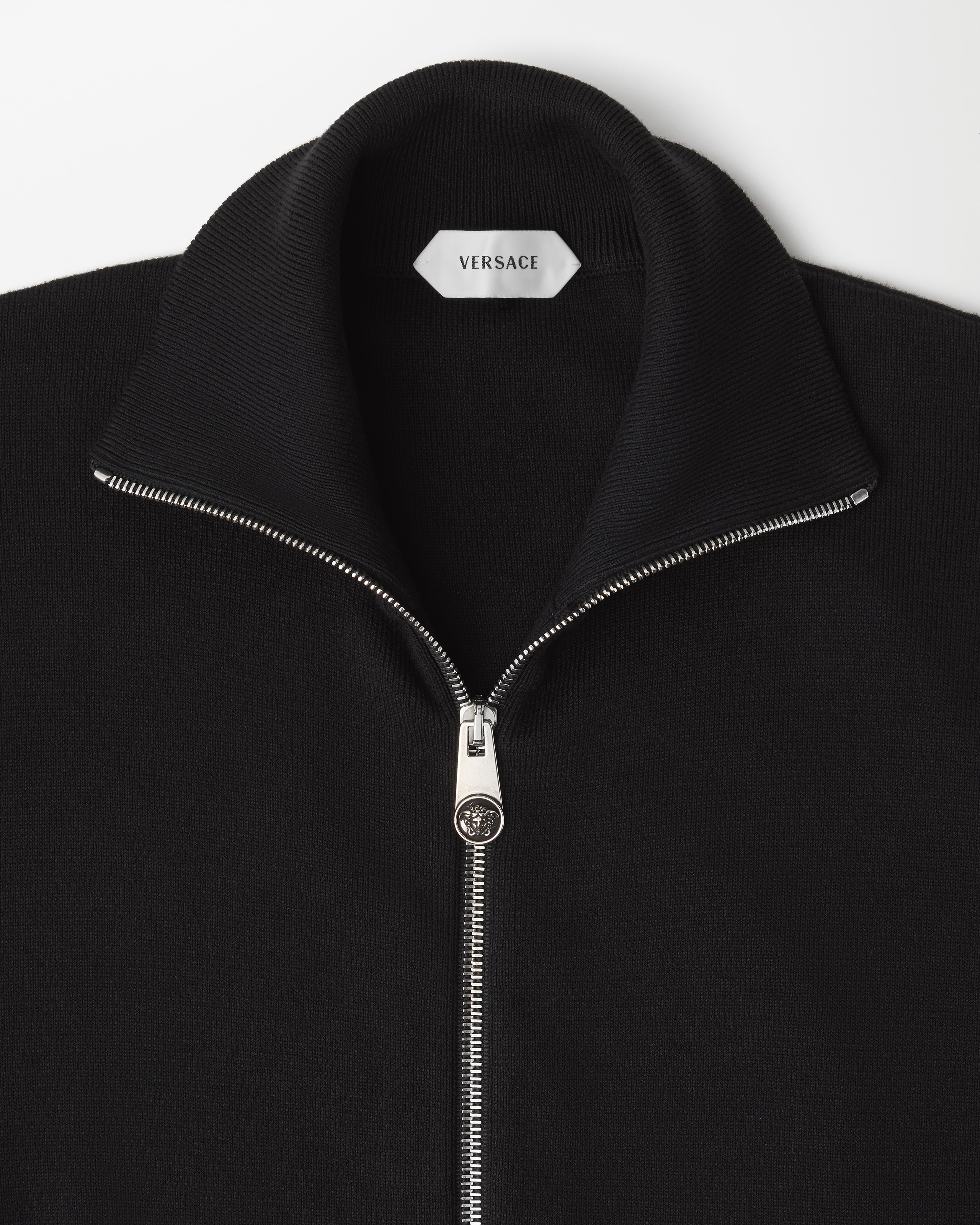 トップス vintage made in italyVERSACE cardigun ea Embroidered-Logo Cotton Knit Zip Cardigan Black | VERSACE CA