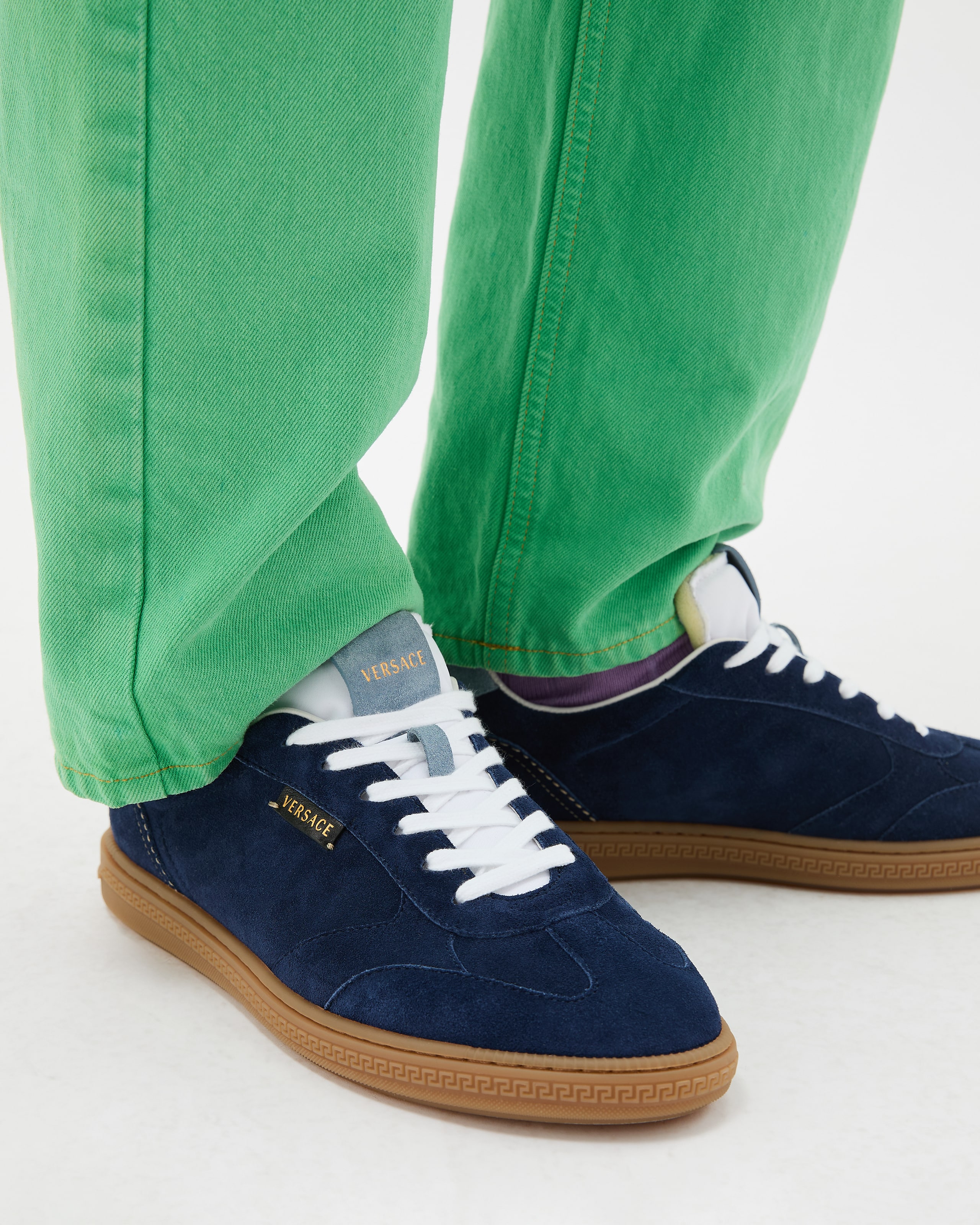 Greca Court Suede Sneakers Blue | VERSACE US