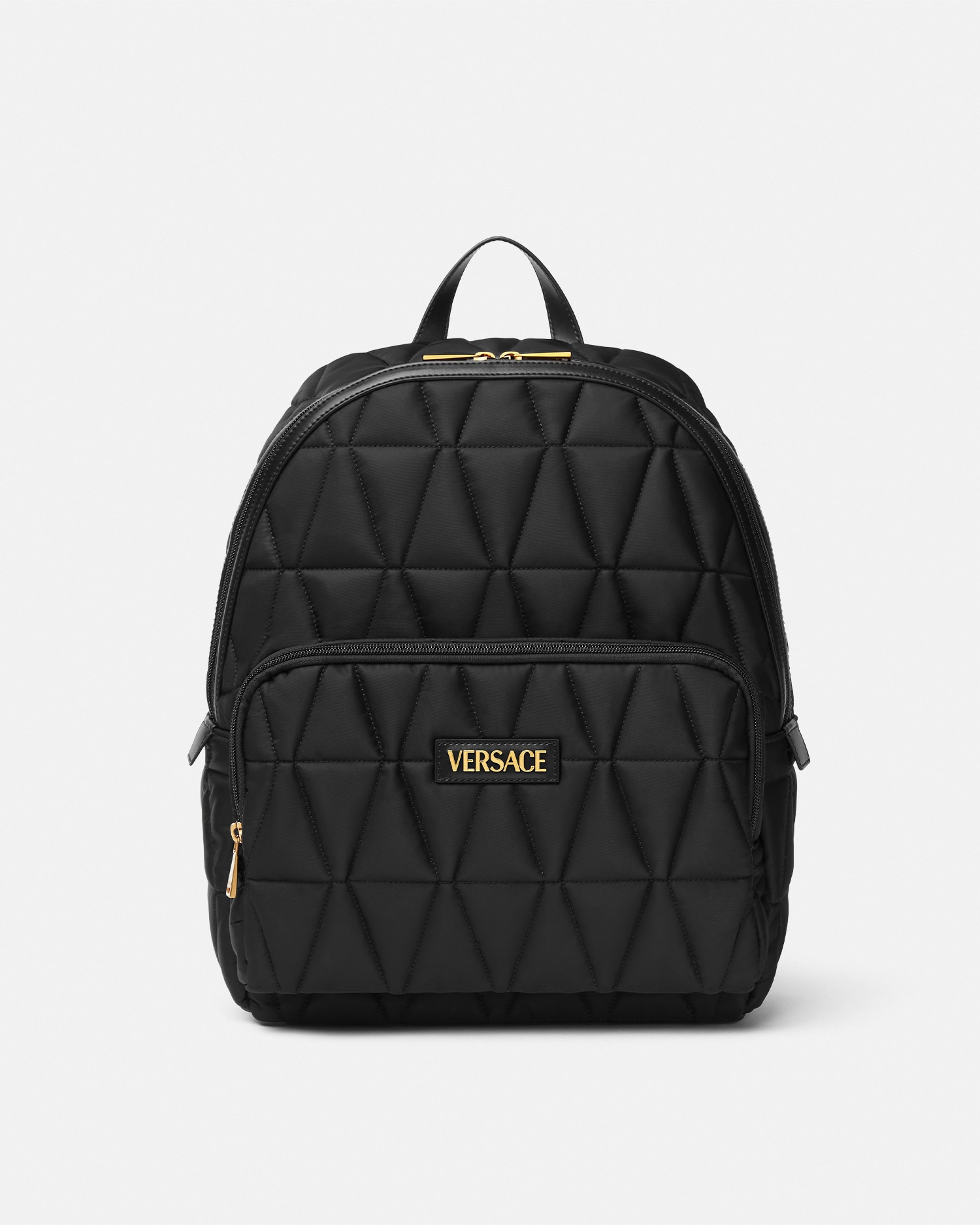 Versace Myth Quilted Backpack In Black+gold