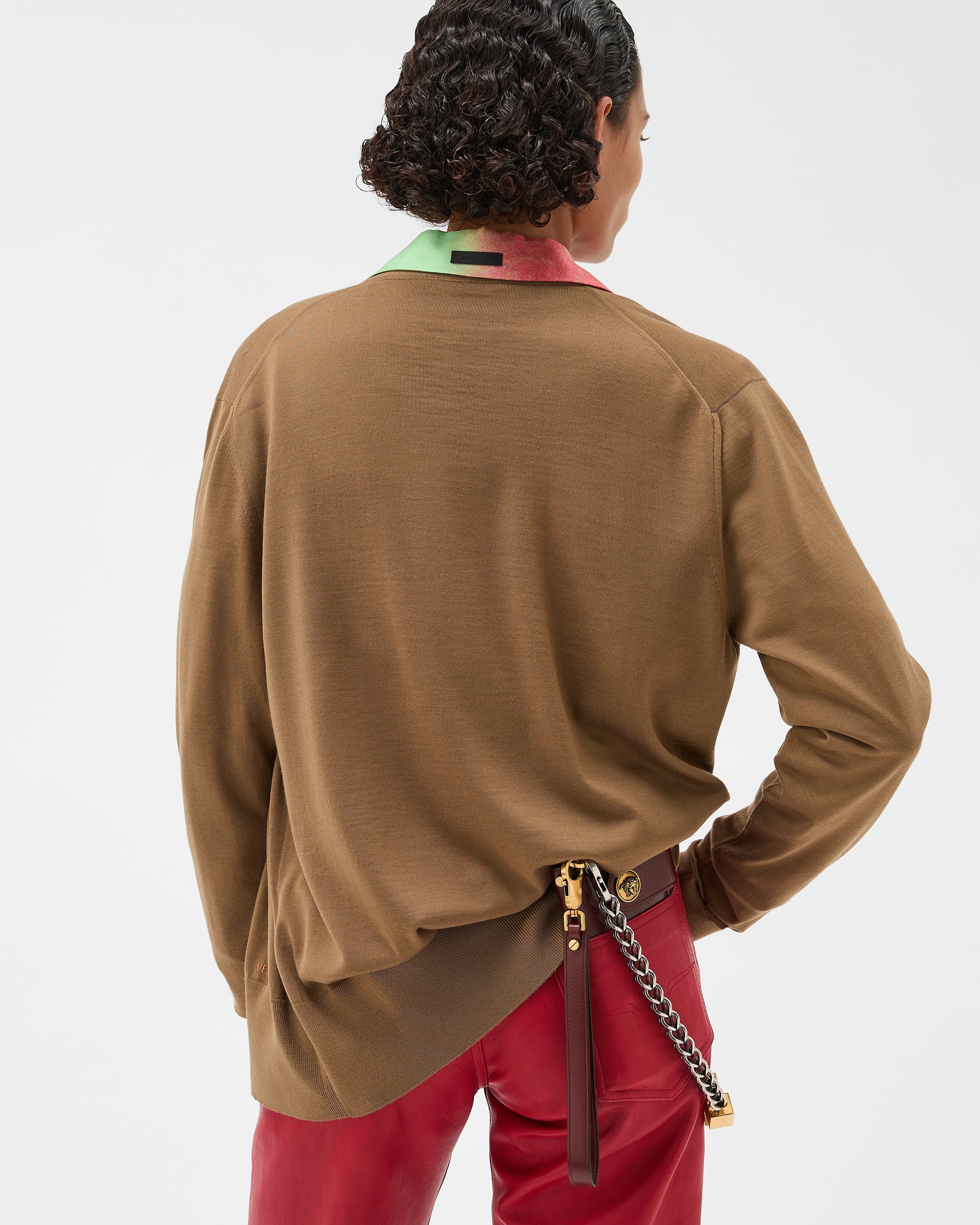 【クリーニング済】VERONICAJACQUARDKNIT CARDIGAN Embroidered Wool Knit Cardigan Brown | VERSACE