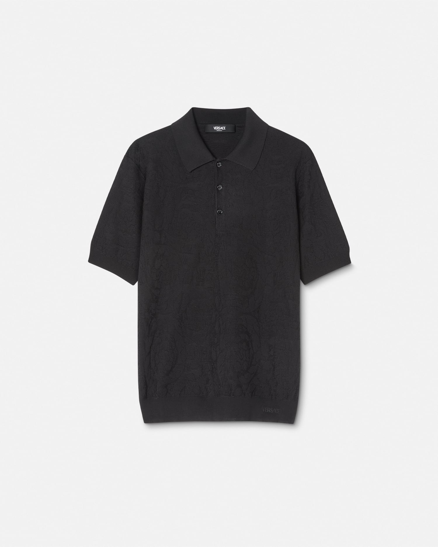 Silk-Cotton Knit Polo Black | VERSACE US