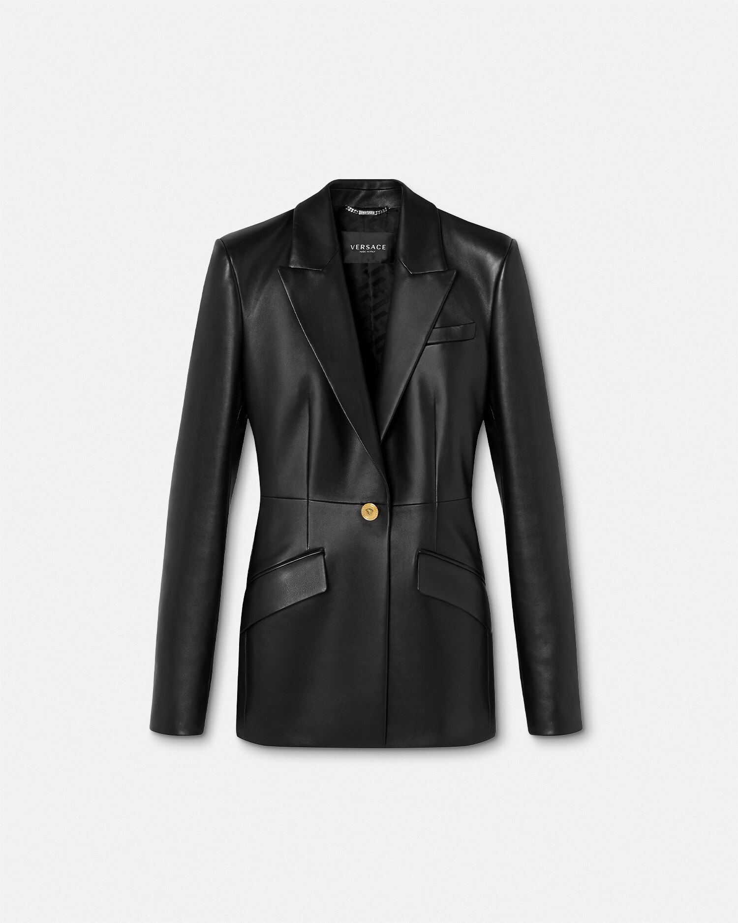 Versace Leather Blazer In Black