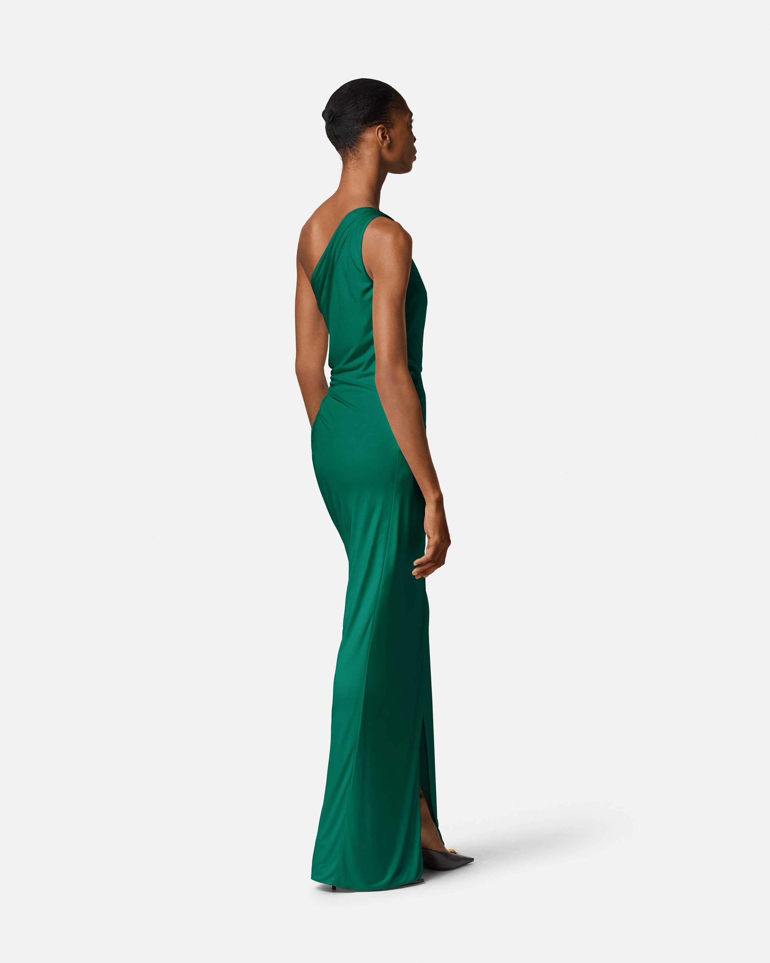 versace long dress Versace Viscose-Jersey Draped Gown, Female, Green, 38