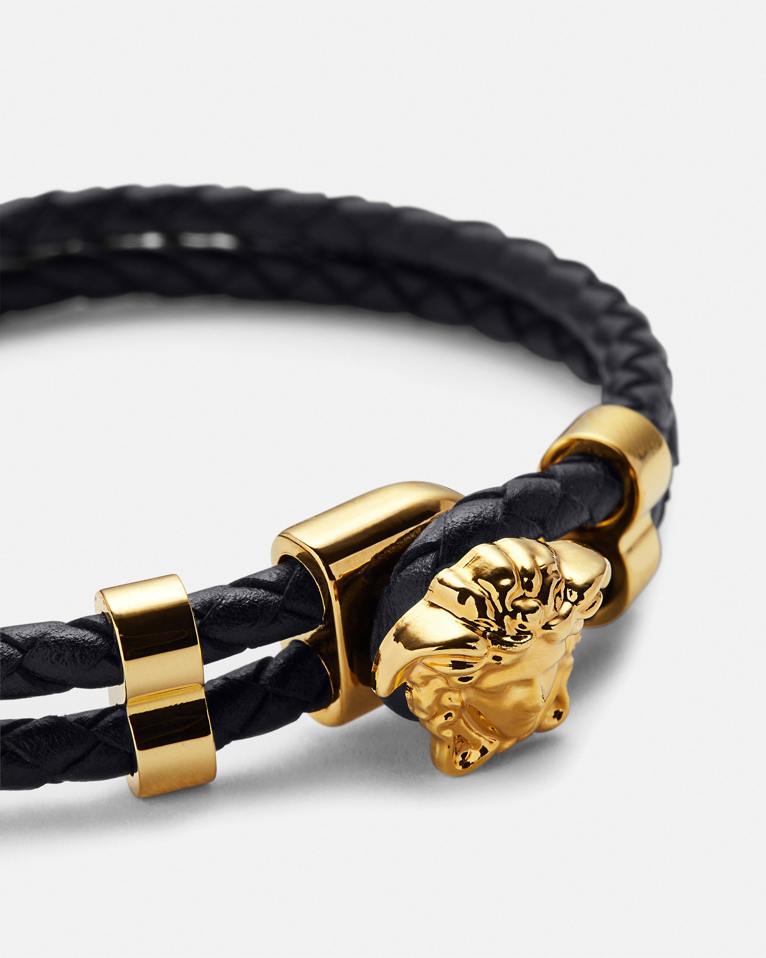 La Medusa Leather Bracelet Black,Gold | VERSACE US