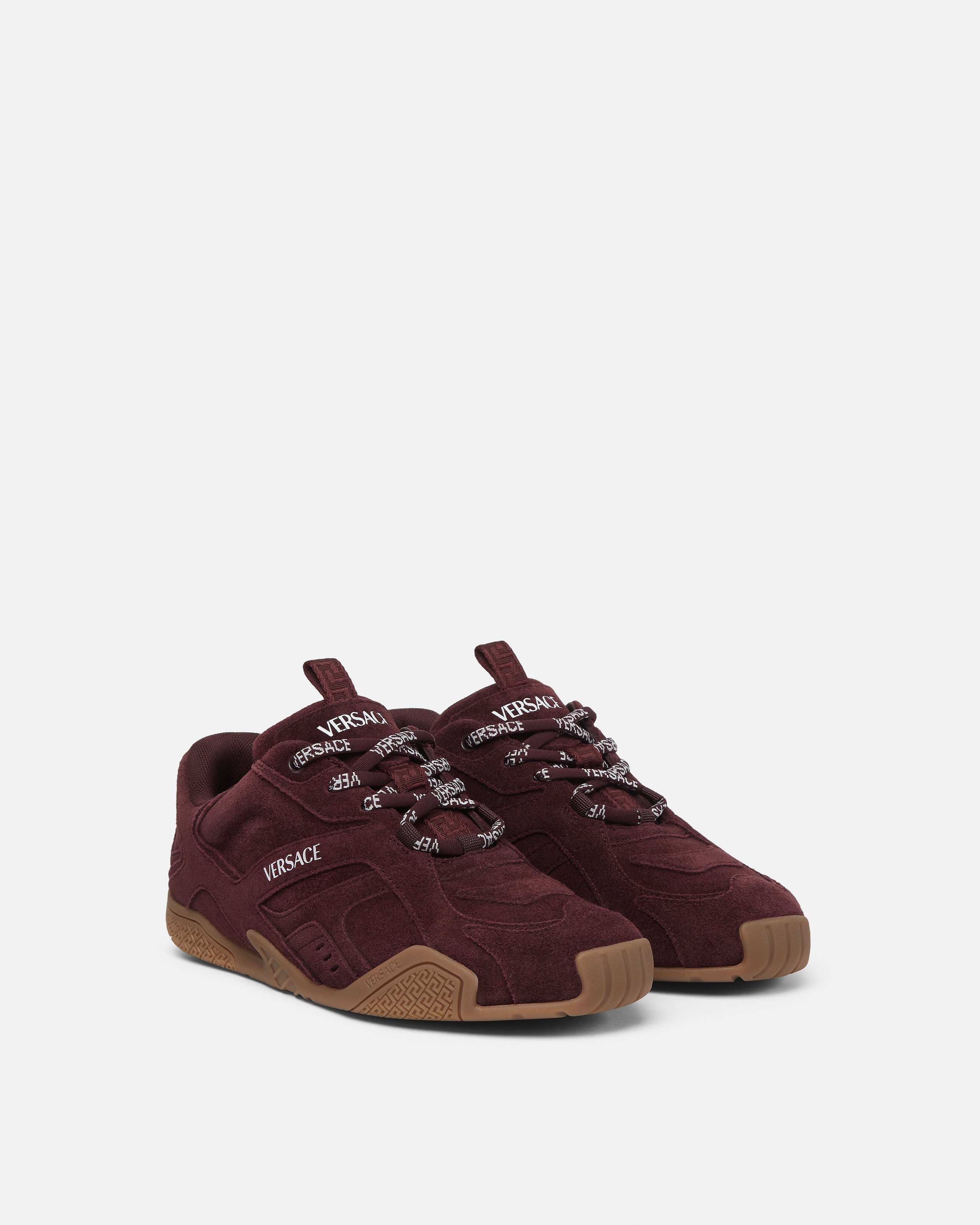 Versace Suede Galaxia Sneakers In Burgundy