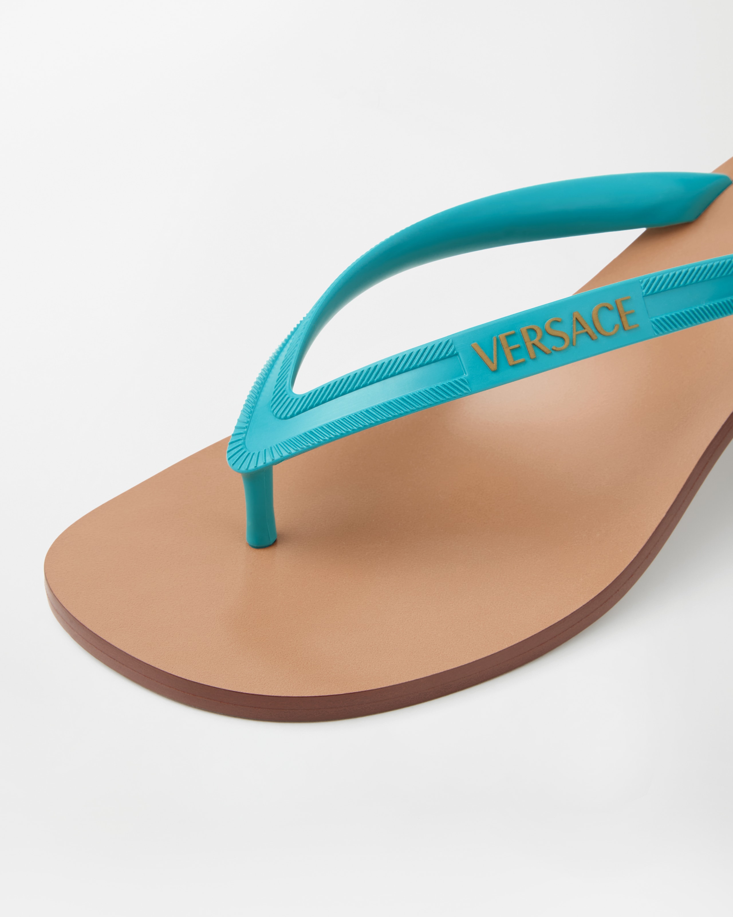 Sophie Rubber Thong Sandals 40 mm Blue | VERSACE US