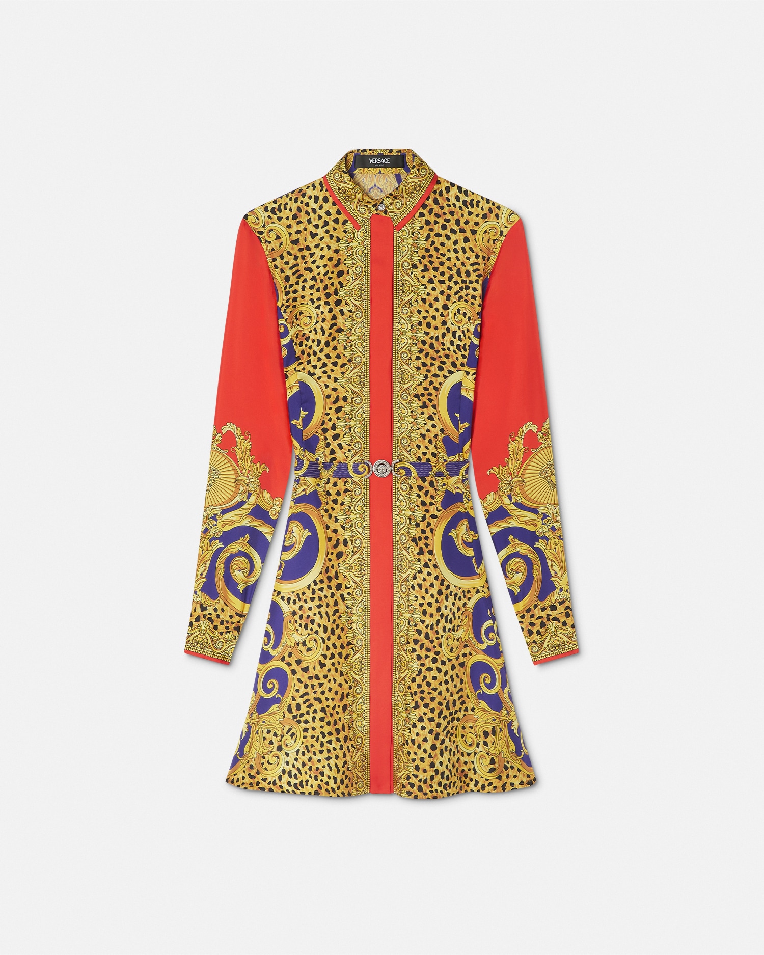 Cheetah Barocco Silk Mini Shirt Dress