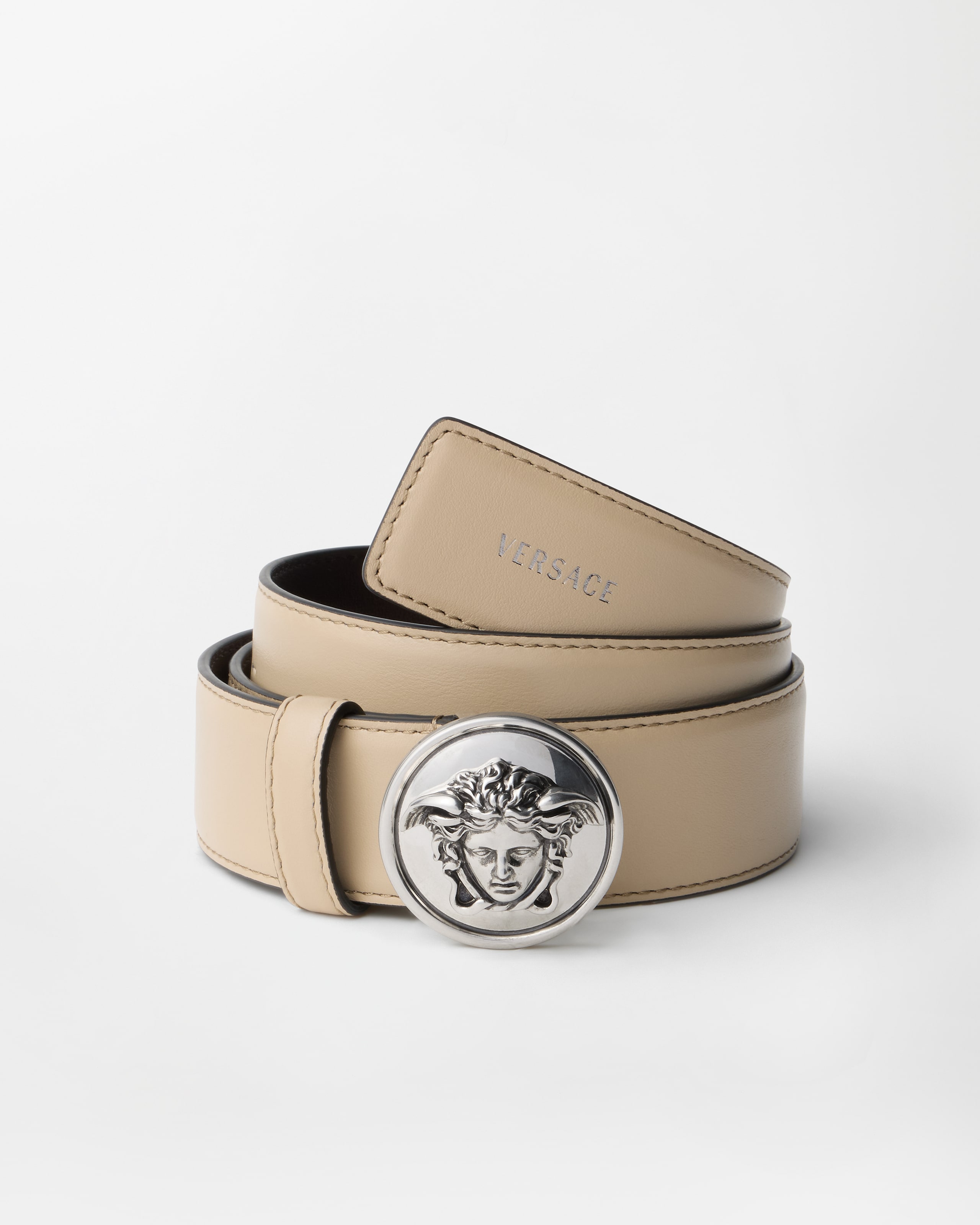 Versace Leather Belt 3.5 Cm In Beige