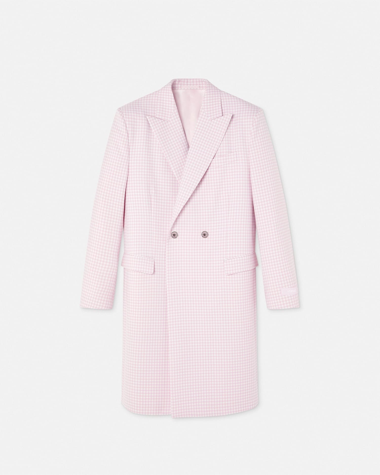 Versace Gingham-check Virgin-wool Coat In Pink | ModeSens