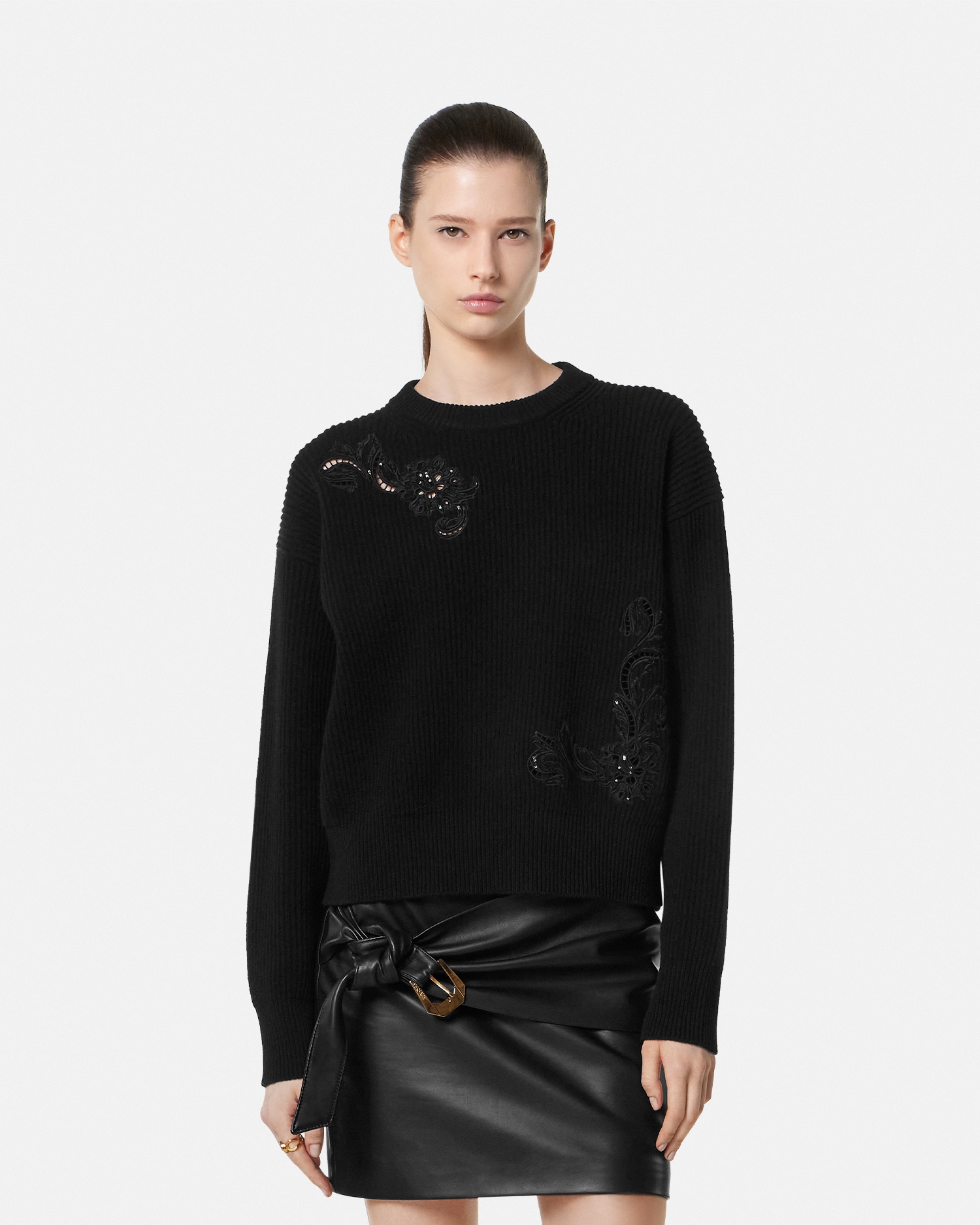 Embroidered Barocco Leaf Knit Sweater