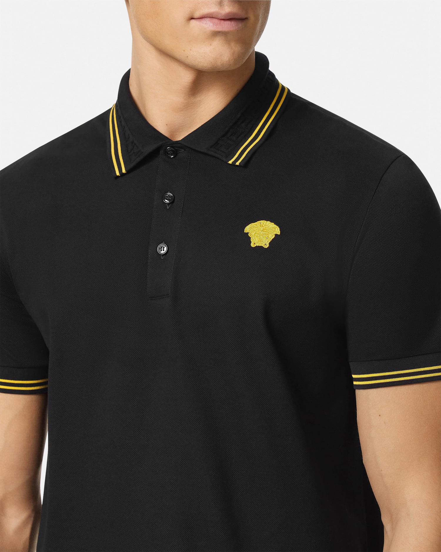 Embroidered Cotton Piqué Polo Black | VERSACE US