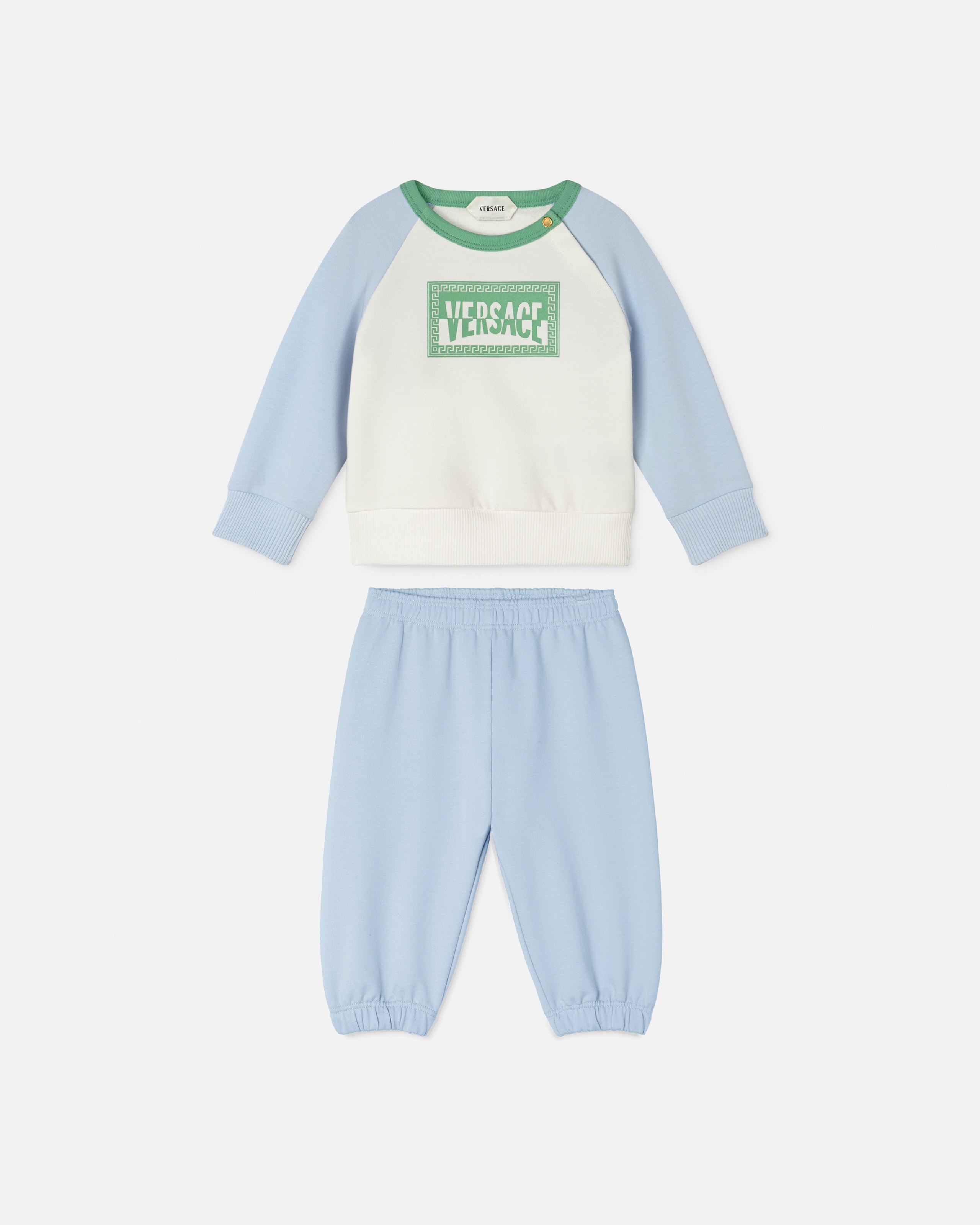 Versace Baby Printed Stretch Cotton-jersey Sweatshirt Set In Light Blue+white