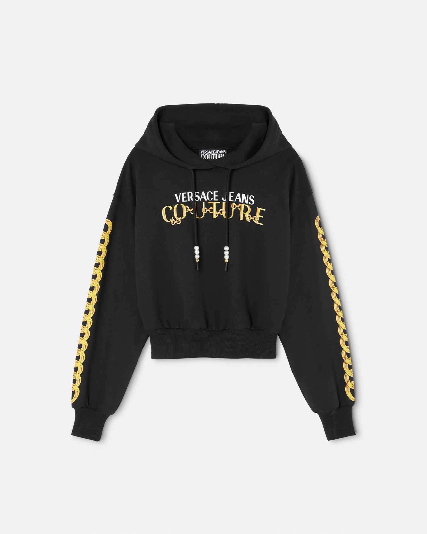 Versace Jeans Couture Logo Couture-print Hoodie In Black+gold