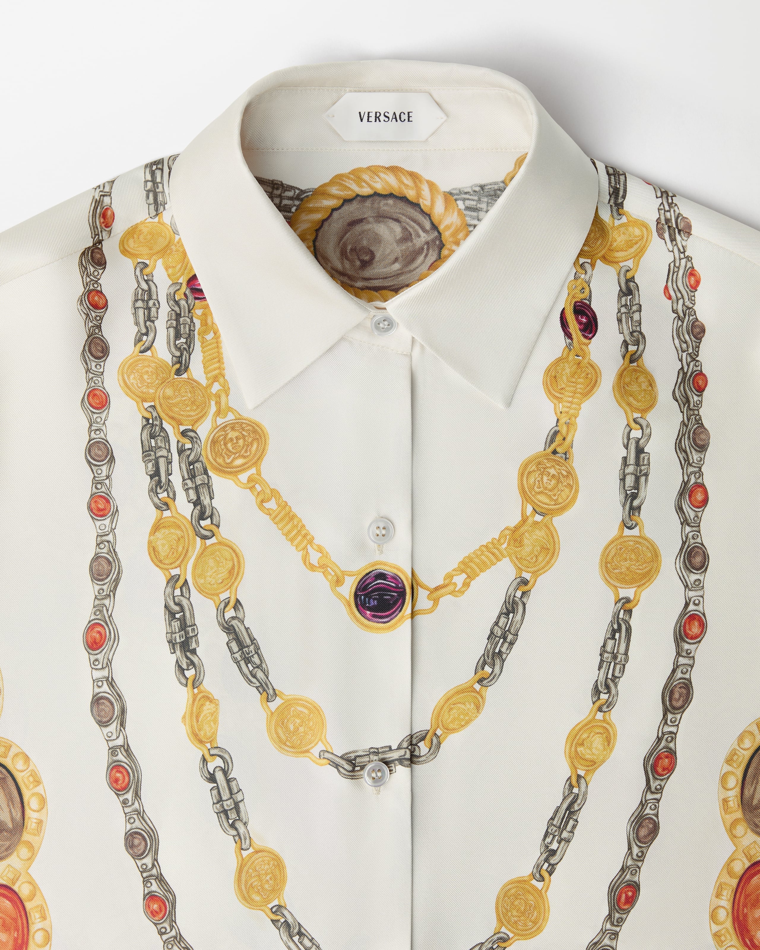 Printed Silk Twill Shirt White,Print | VERSACE US