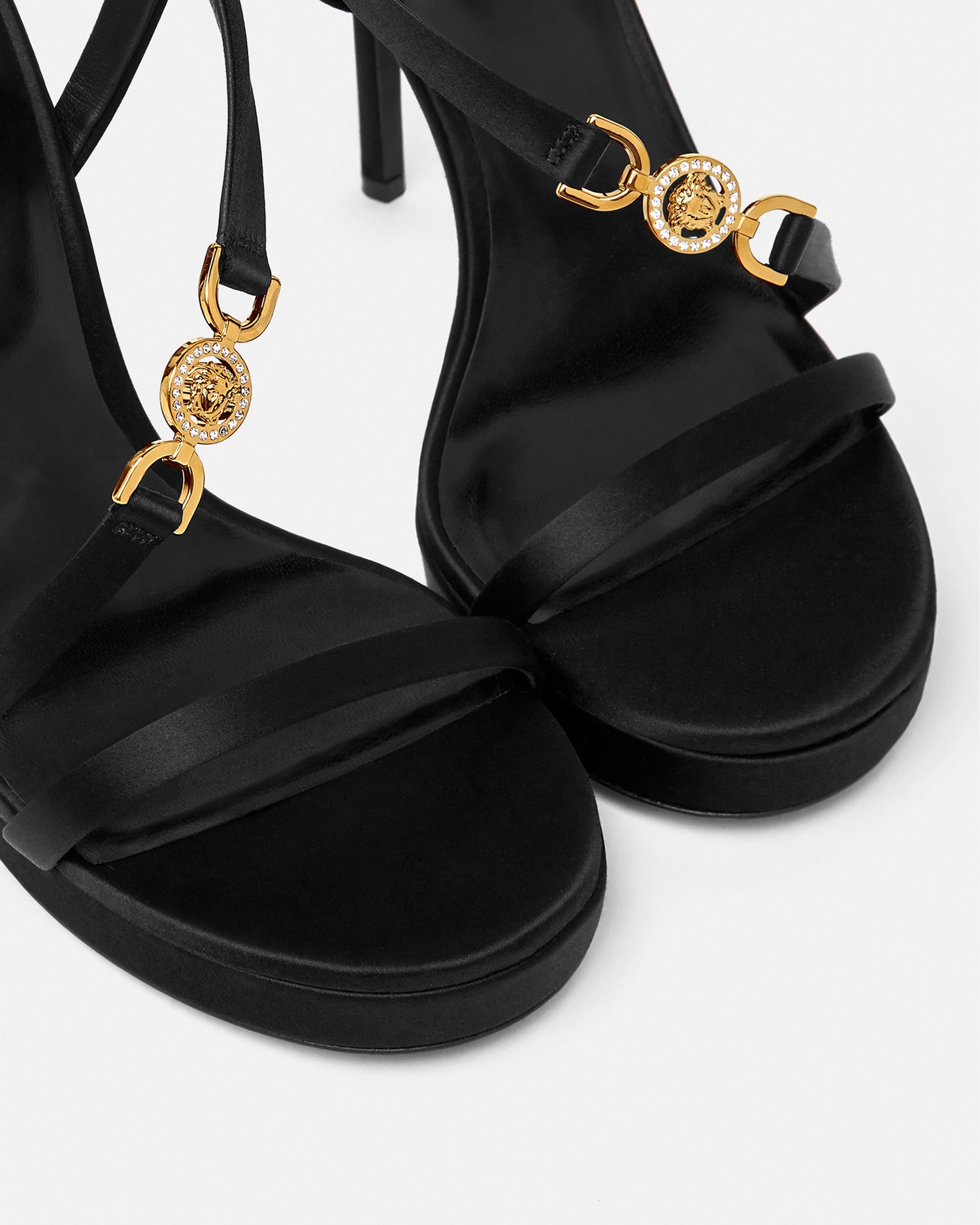 Medusa '95 Embellished Satin Sandals 115 mm